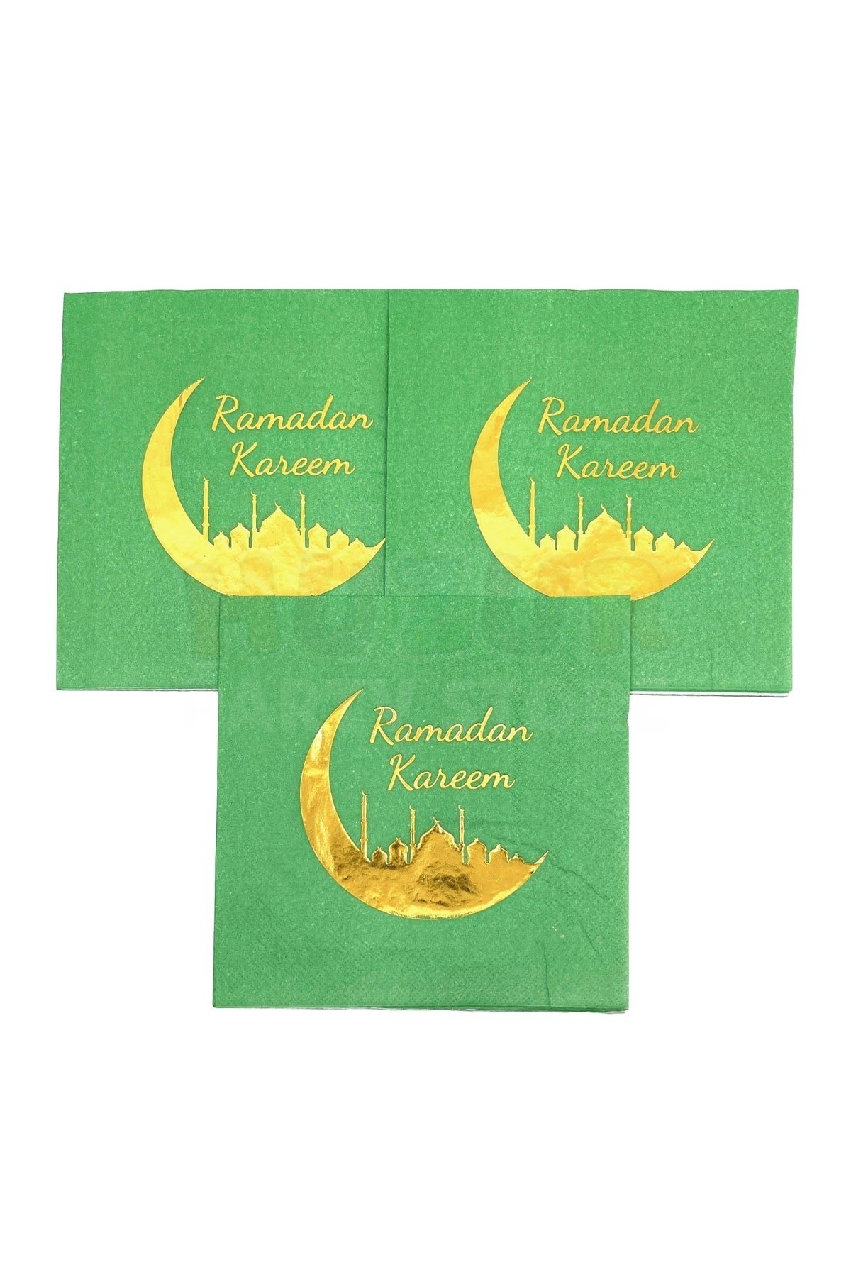 Ramadan Kareem Yeşil Gold Yaldızlı Peçete 16 Adet 16x16 Cm Altın Varaklı Ramazan Bayramı Dini Süsü