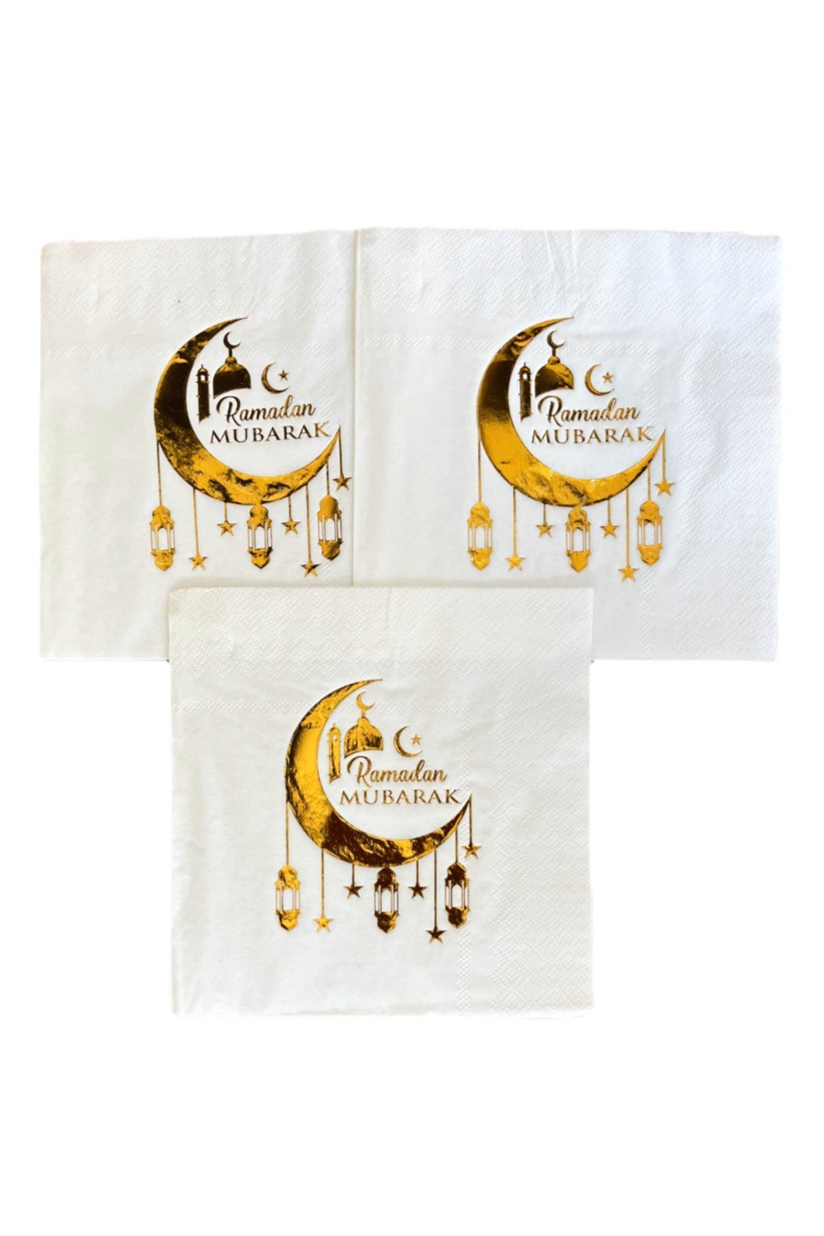 Ramadan Mubarak Gold Yaldızlı Peçete 16lı 16x16 cm Altın Varaklı Ramazan Bayram Temalı Dini Süsü