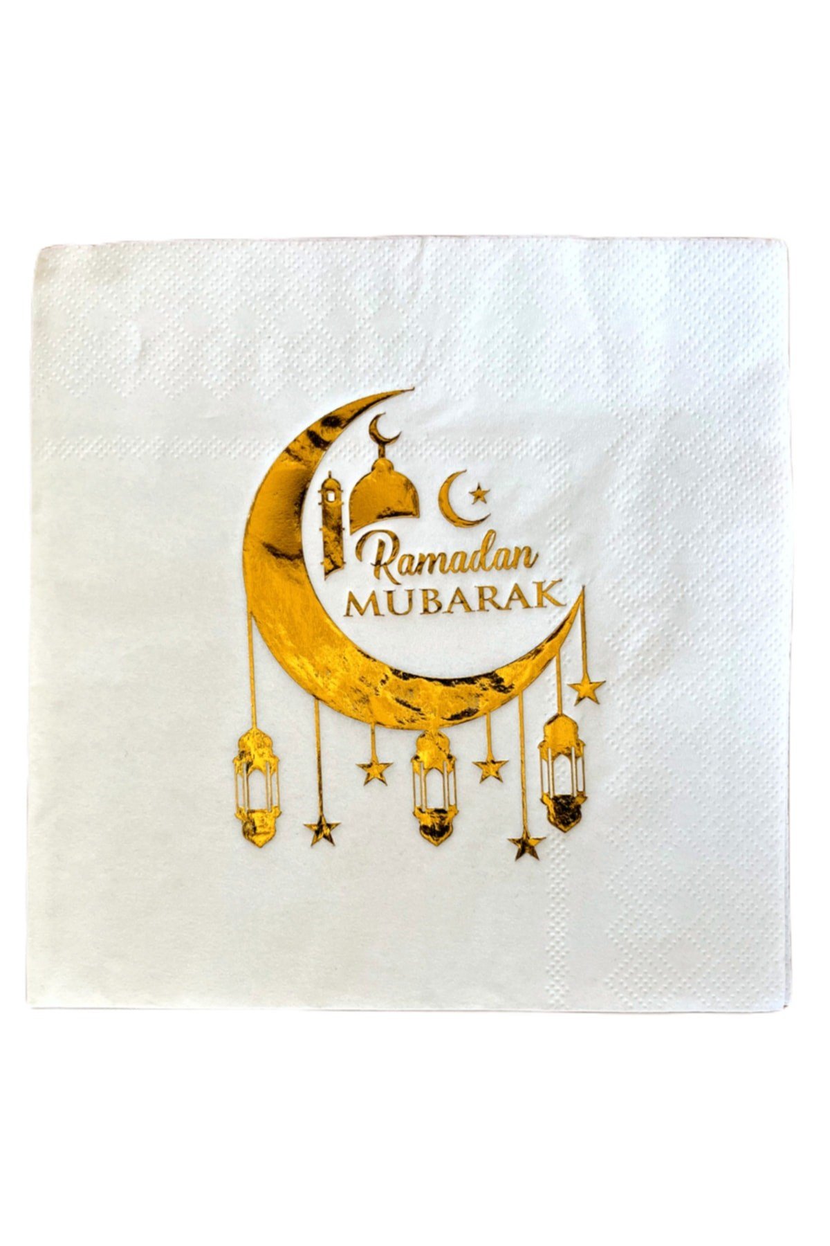 Ramadan Mubarak Gold Yaldızlı Peçete 16lı 16x16 cm Altın Varaklı Ramazan Bayram Temalı Dini Süsü