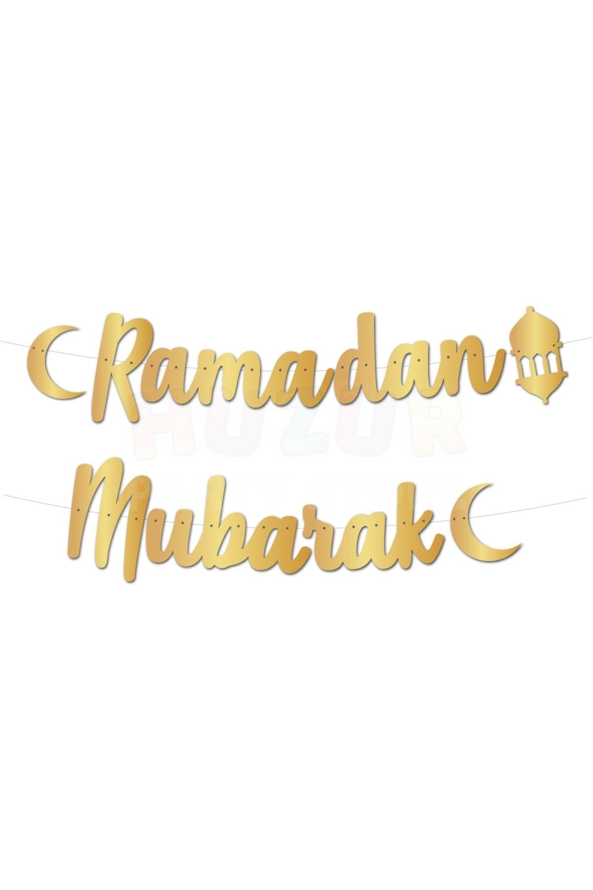Ramadan Mubarak Yazısı Kaligrafi Banner Gold Renkli 200x20 Cm Ramazan Bayramı Altın Renginde Süs Gb