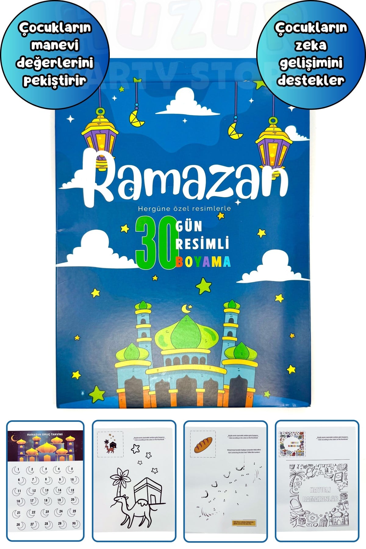 Ramazan Bayramı 30 Gün Resimli Boyama Kitabı Takvimli İnteraktif ve Eğitici Yaprak Çocuk Boyama