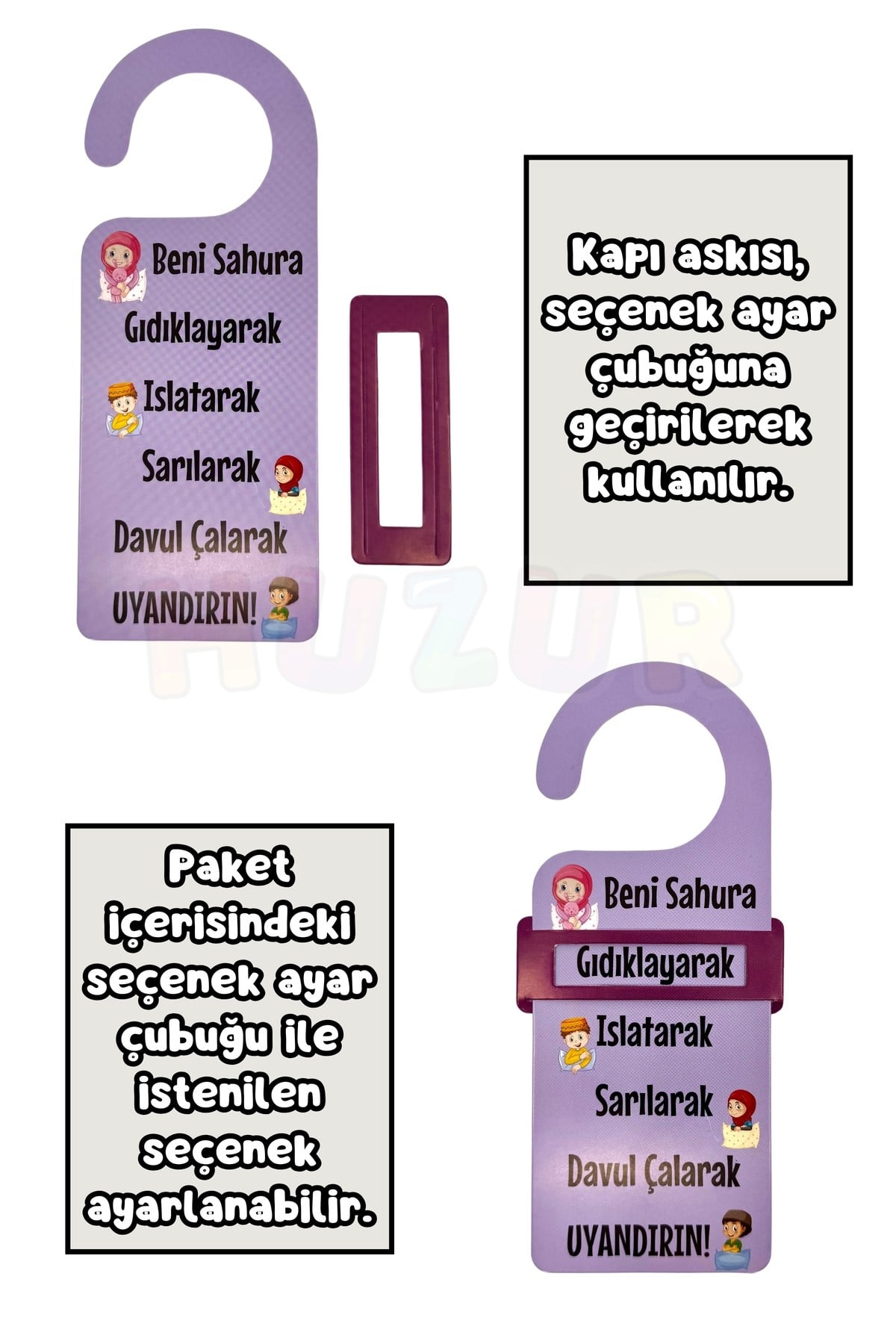 Ramazan Bayramı Kapı Kolu Askısı 6 Adet 23x9 Cm Eğlenceli Sahur İftar Askılığı Seçenek Ayar Çubuklu