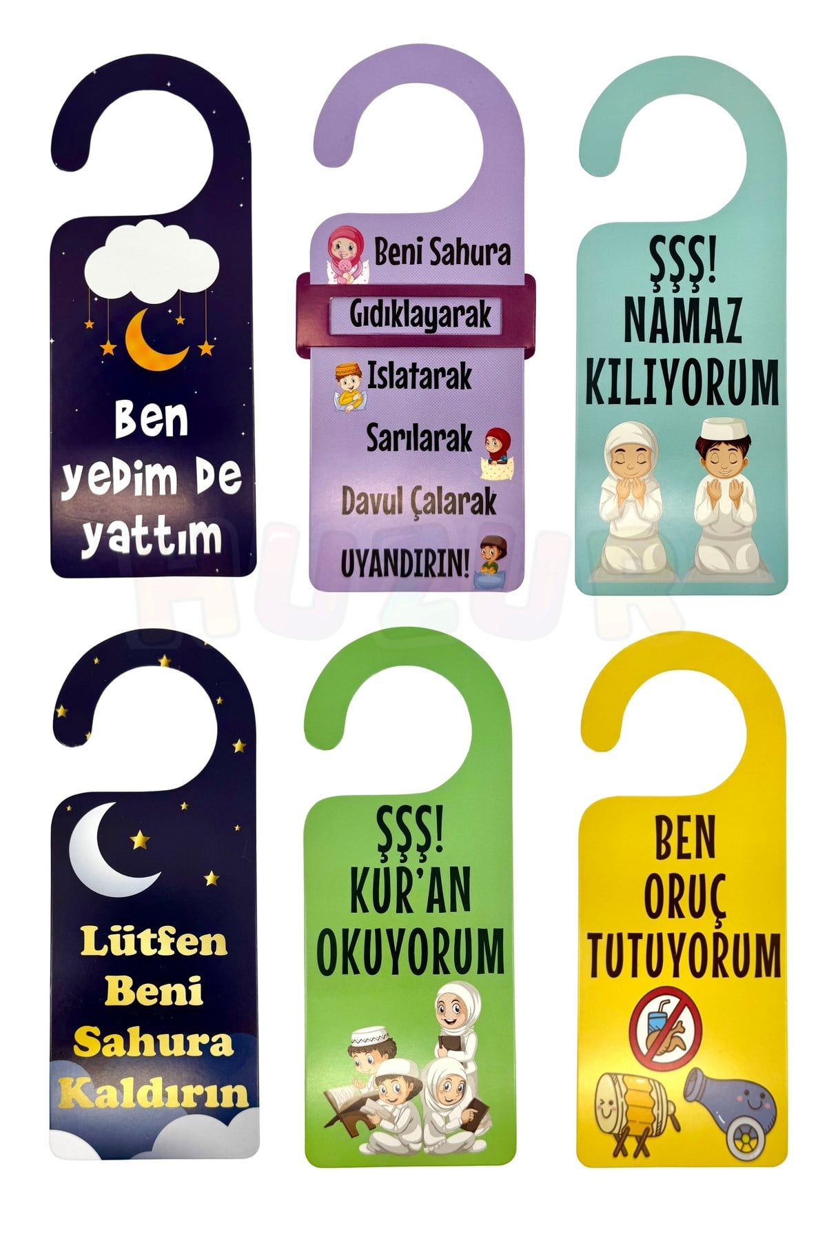 Ramazan Bayramı Kapı Kolu Askısı 6 Adet 23x9 Cm Eğlenceli Sahur İftar Askılığı Seçenek Ayar Çubuklu