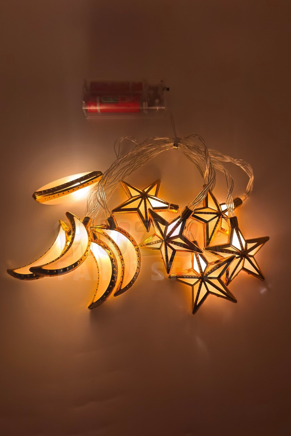 Ramazan Yıldız Hilal Ay Led Işık Süsü 2 Metre Kabartmalı Parlak Günışığı Sarı Pilli Fonksiyonlu