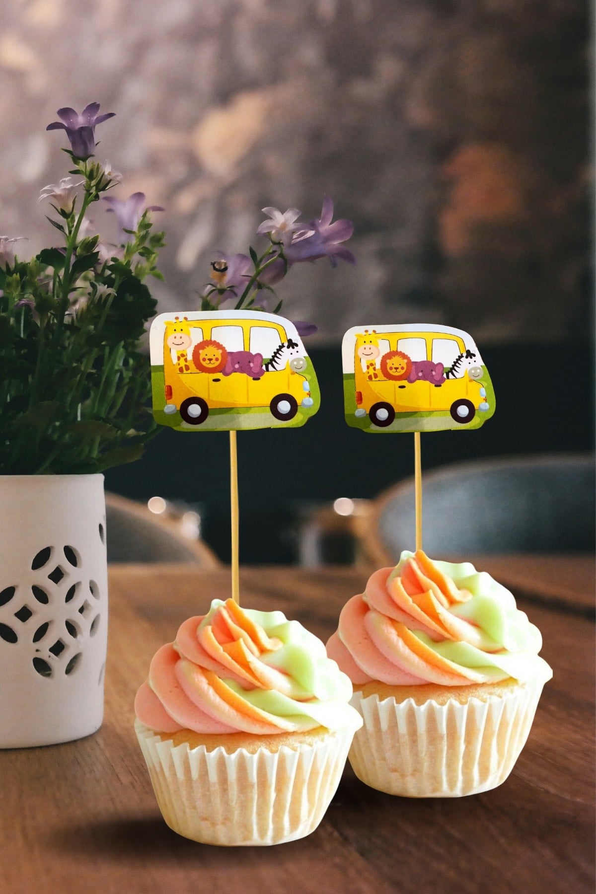 Safari Karakterli Temalı Kürdan 10 Adet 9 Cm Cupcuke Muffin Kürdanı Orman Hayvanları Konsepti