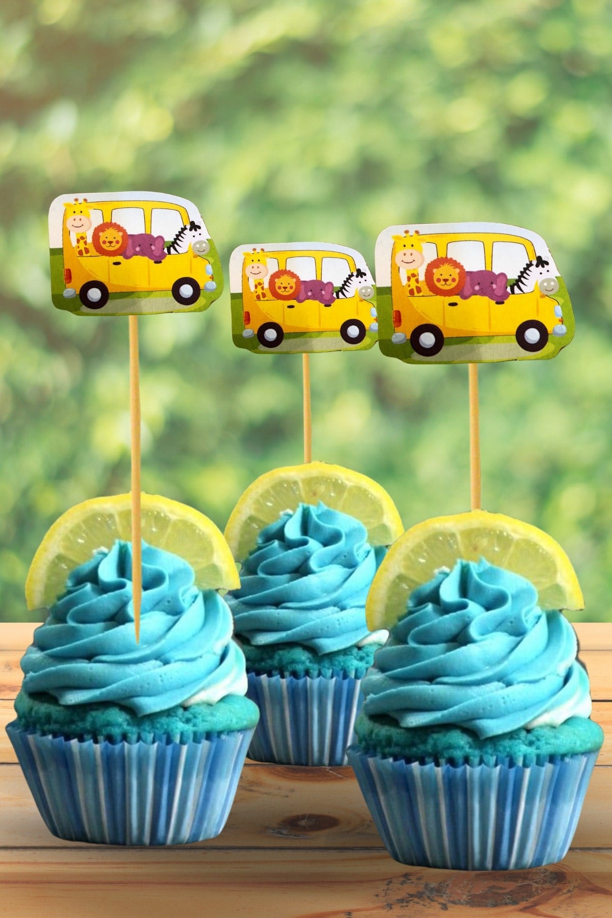 Safari Karakterli Temalı Kürdan 10 Adet 9 Cm Cupcuke Muffin Kürdanı Orman Hayvanları Konsepti
