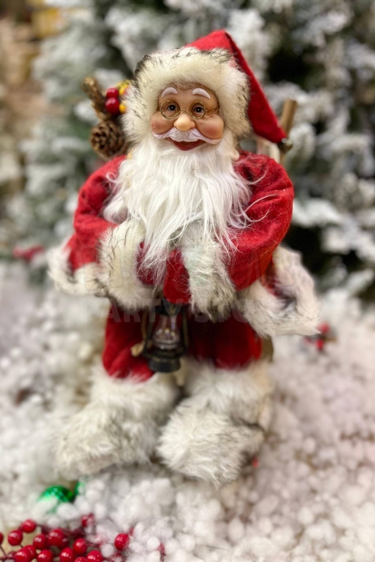 Sallanan Sandalyeli Noel Baba 45x32 Cm Kırmızı Kürklü Gaz Lambası Detaylı Yeni Yıl Yılbaşı Dekoru
