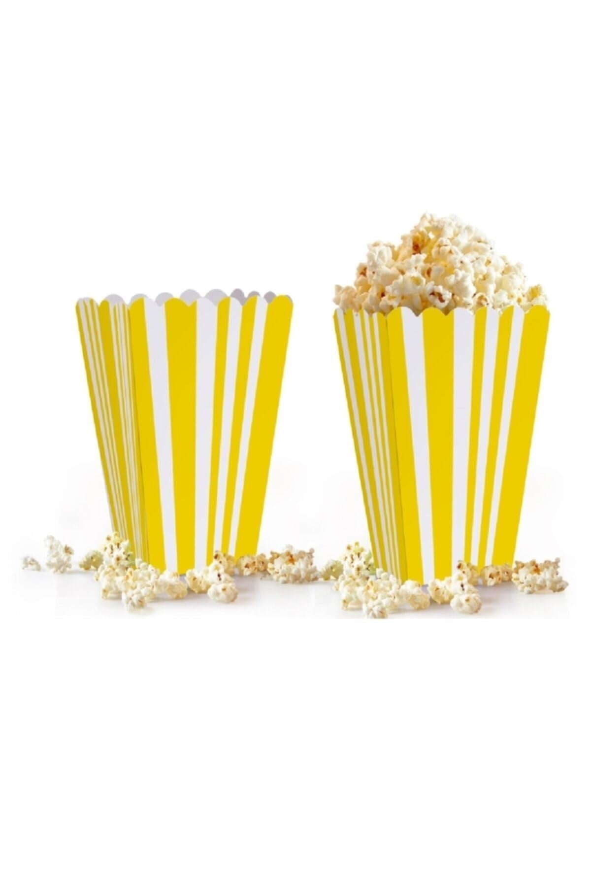 Sarı Çizgili Beyaz Mısır Kutusu 8li Karton Cips Kutusu 8 Adet Pop Corn Darı Kabı