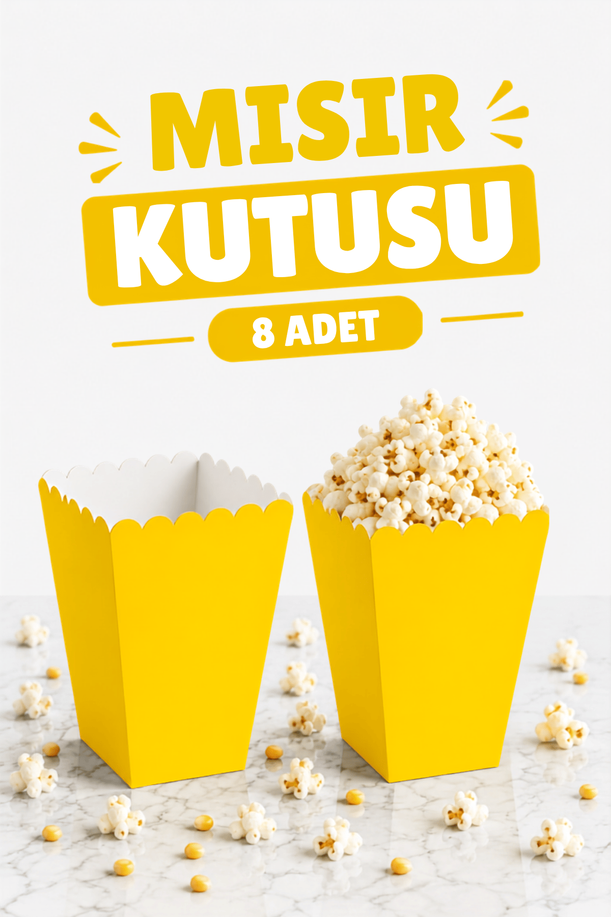 Sarı Mısır Kutusu 8li Karton Cips Kutusu Düz Renkli 8 Adet Pop Corn Darı Kabı
