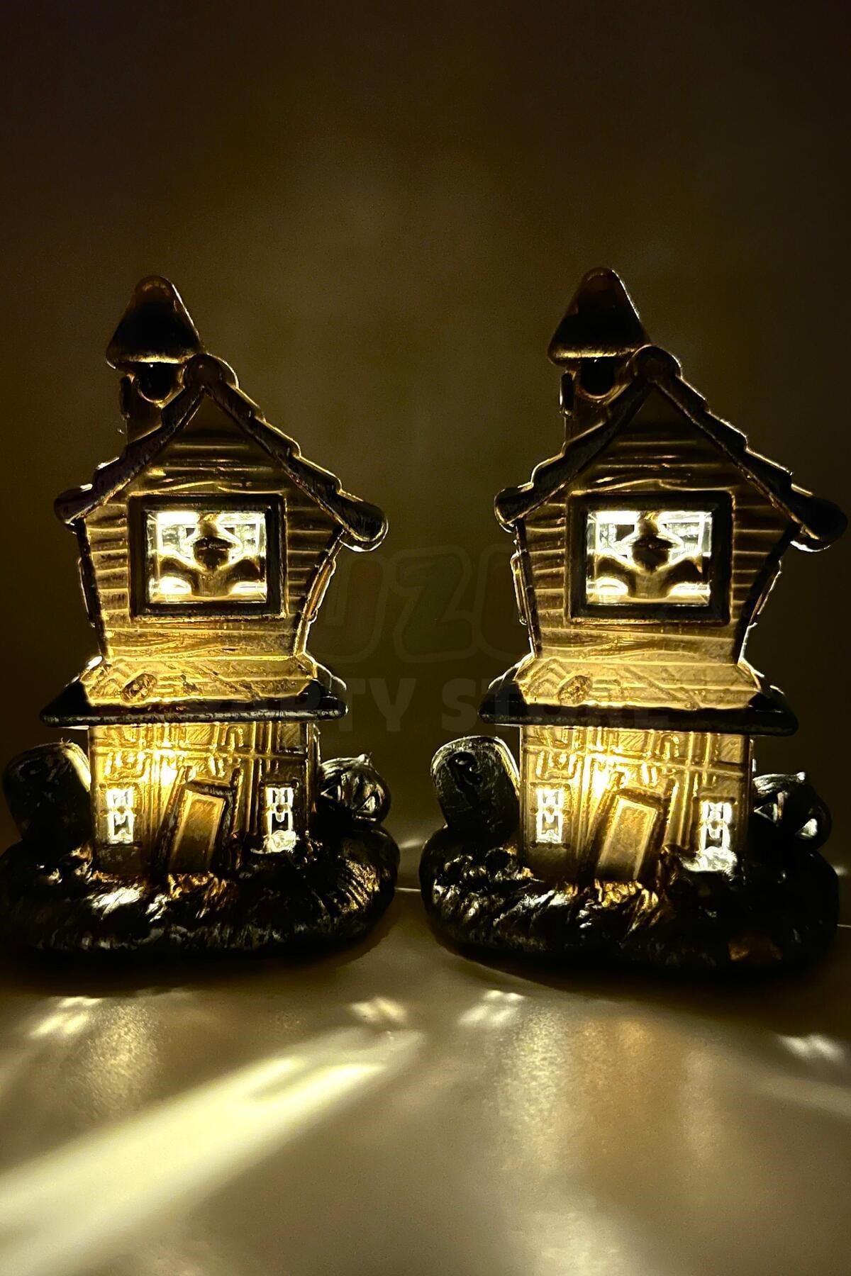 Şato Tealight Mezar Taşı Balkabağı Detaylı Sarı Işıklı Pilli Mum Halloween Cadılar Bayramı 2 Adet