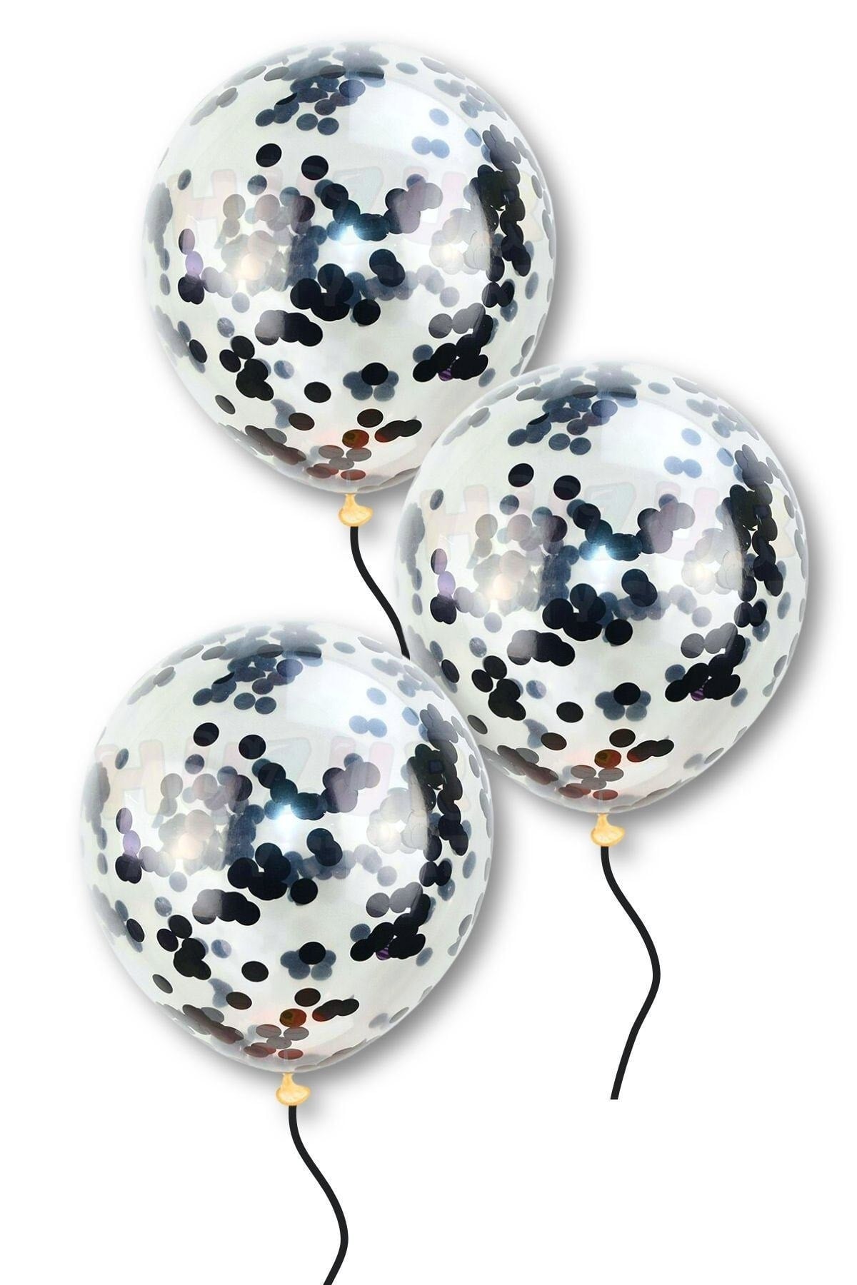 Siyah Konfetili Şeffaf Balon 10 Adet 30 Cm Içi Gözüken Pullu Balon Balon Pulu Renksiz Balon Parti