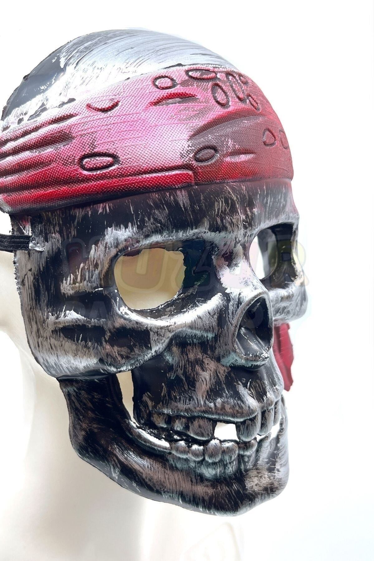 Siyah Kuru Kafa Korsan Maske Kırmızı Bereli Halloween Parti Cadılar Bayramı Unisex Her Kafaya Uygun