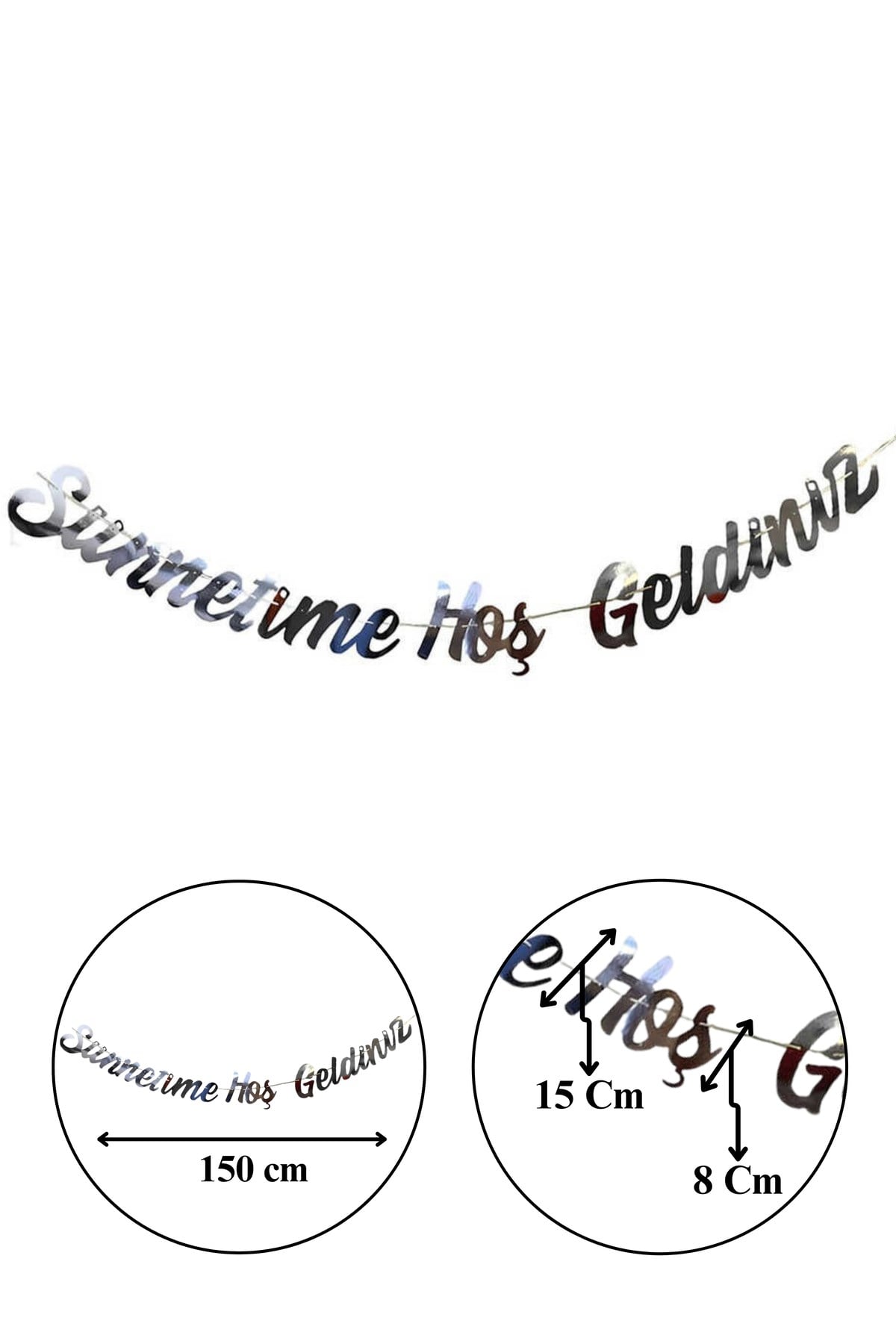 Sünnetime Hoşgeldiniz Yazısı Gümüş 150 Cm Parlak Banner Mevlid Yatağı Süsleri Mevlüt Sünnet Süsü