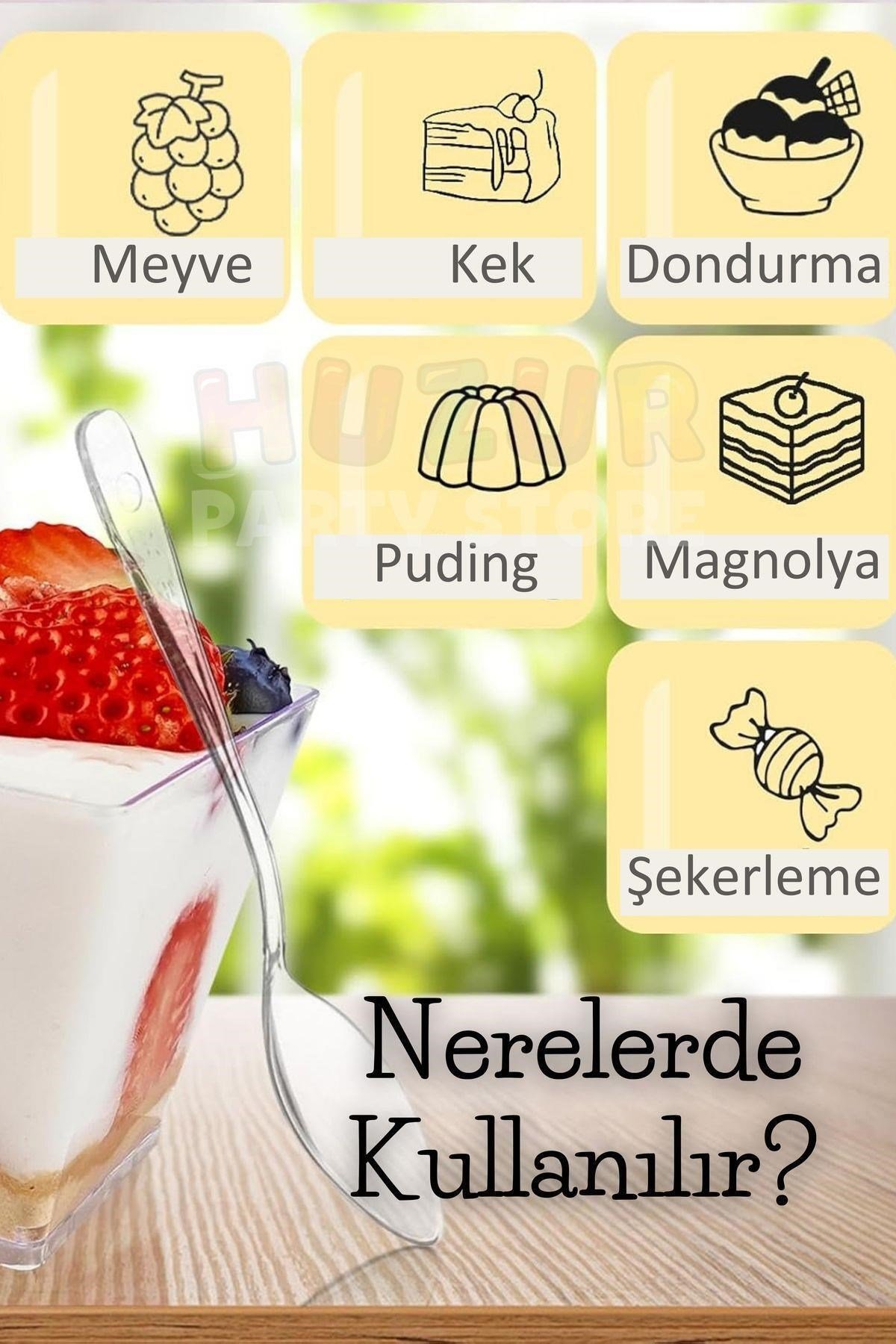 Sunum Kasesi 20 Adet Magnolya Dondurma Puding Tatlı Meze Salata Cup Kabı Sert Plastik Mika Sunumluk