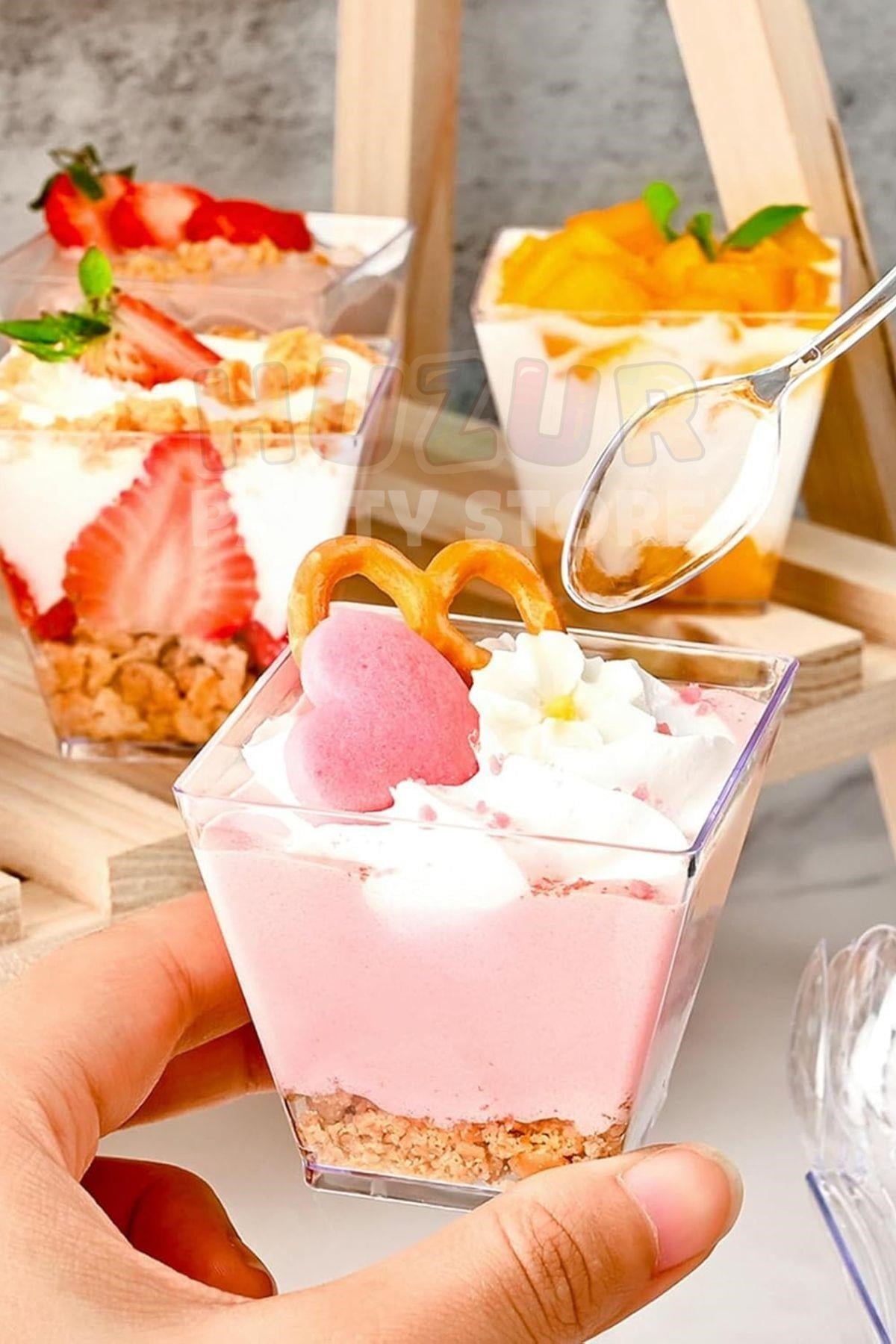 Sunum Kasesi 20 Adet Magnolya Dondurma Puding Tatlı Meze Salata Cup Kabı Sert Plastik Mika Sunumluk