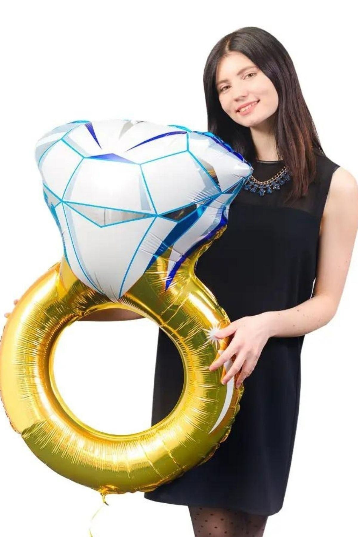 Tektaş Yüzük Gold Renkli Elmas Folyo Balon Altın Sarısı Bekarlığa Veda Partisi Bride To Be 70x45 Cm