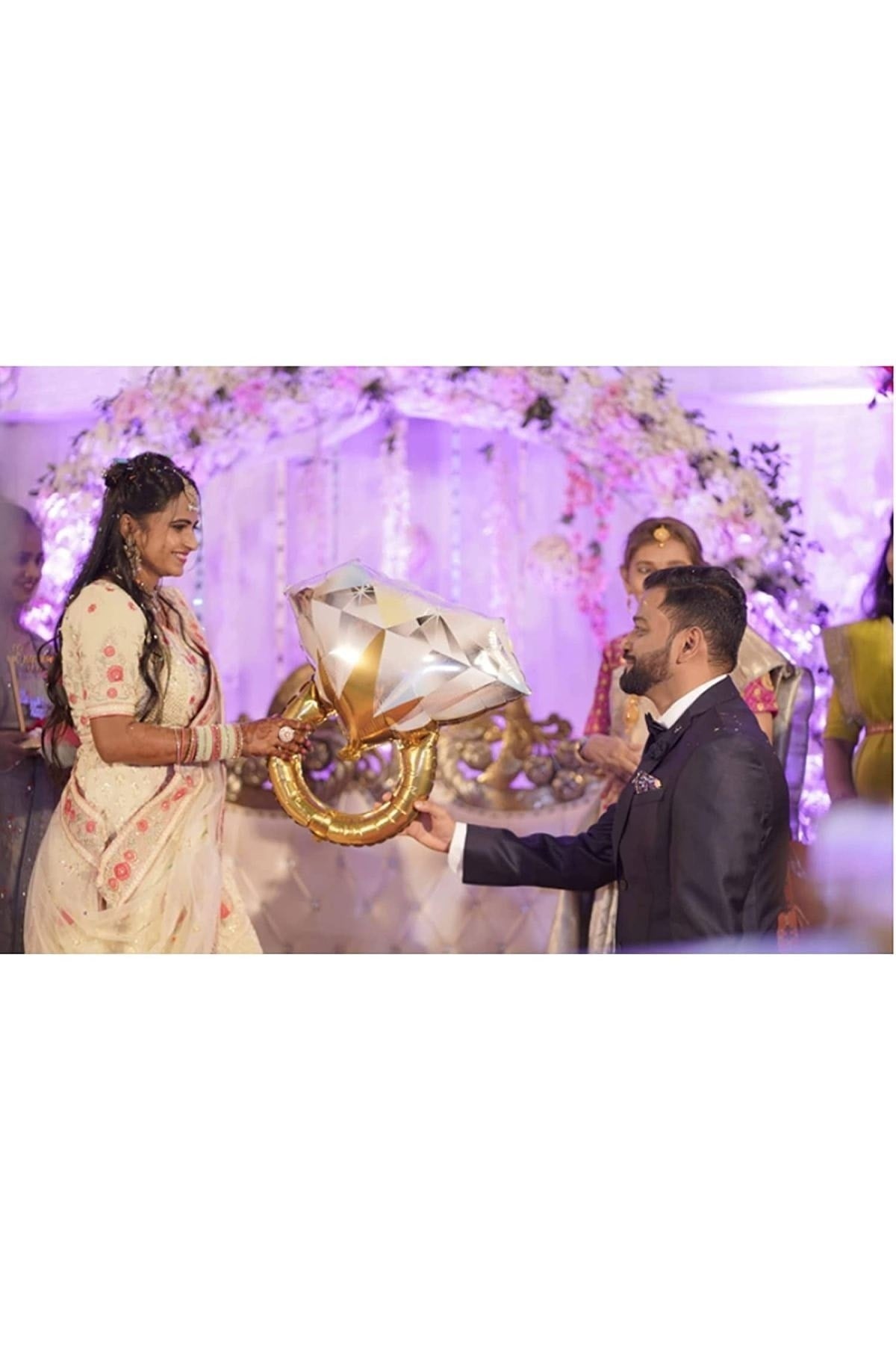 Tektaş Yüzük Gold Renkli Elmas Folyo Balon Altın Sarısı Bekarlığa Veda Partisi Bride To Be 66x60 Cm