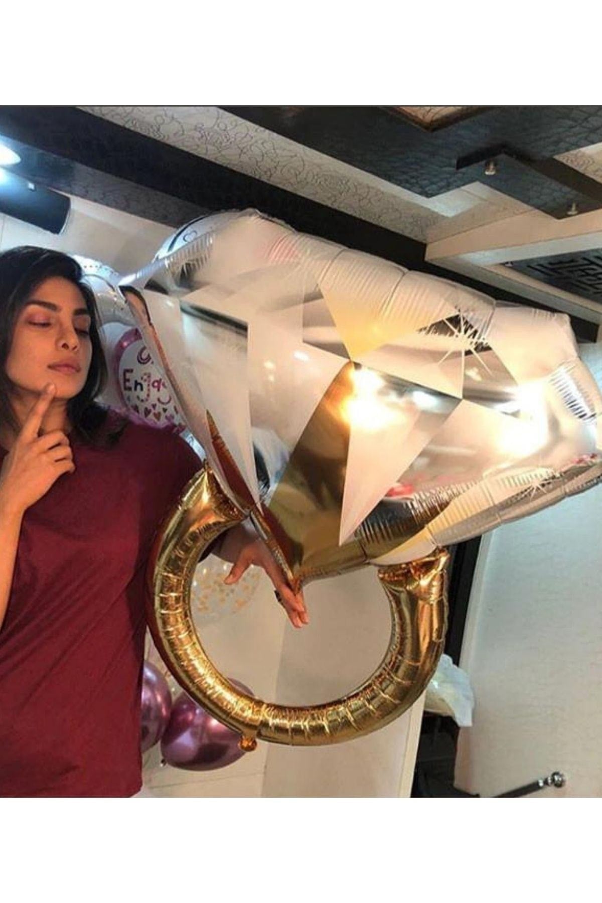 Tektaş Yüzük Gold Renkli Elmas Folyo Balon Altın Sarısı Bekarlığa Veda Partisi Bride To Be 66x60 Cm