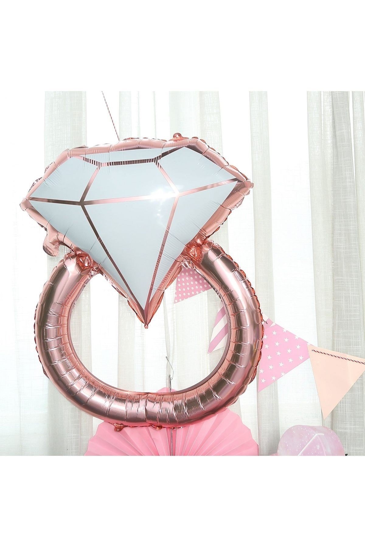 Tektaş Yüzük Rose Gold Renkli Elmas Folyo Balon Bekarlığa Veda Partisi Bride To Be Evlilik 80x58 Cm