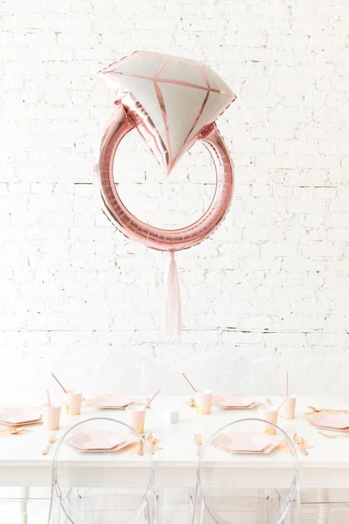 Tektaş Yüzük Rose Gold Renkli Elmas Folyo Balon Bekarlığa Veda Partisi Bride To Be Evlilik 80x58 Cm