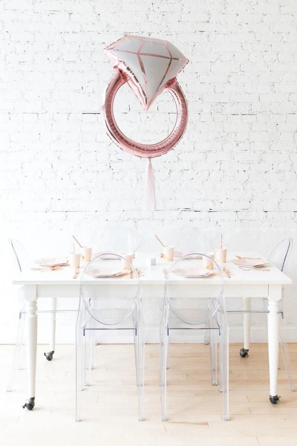 Tektaş Yüzük Rose Gold Renkli Elmas Folyo Balon Bekarlığa Veda Partisi Bride To Be Evlilik 80x58 Cm