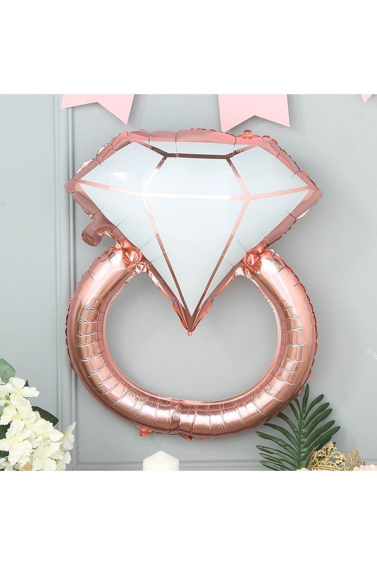 Tektaş Yüzük Rose Gold Renkli Elmas Folyo Balon Bekarlığa Veda Partisi Bride To Be Evlilik 80x58 Cm