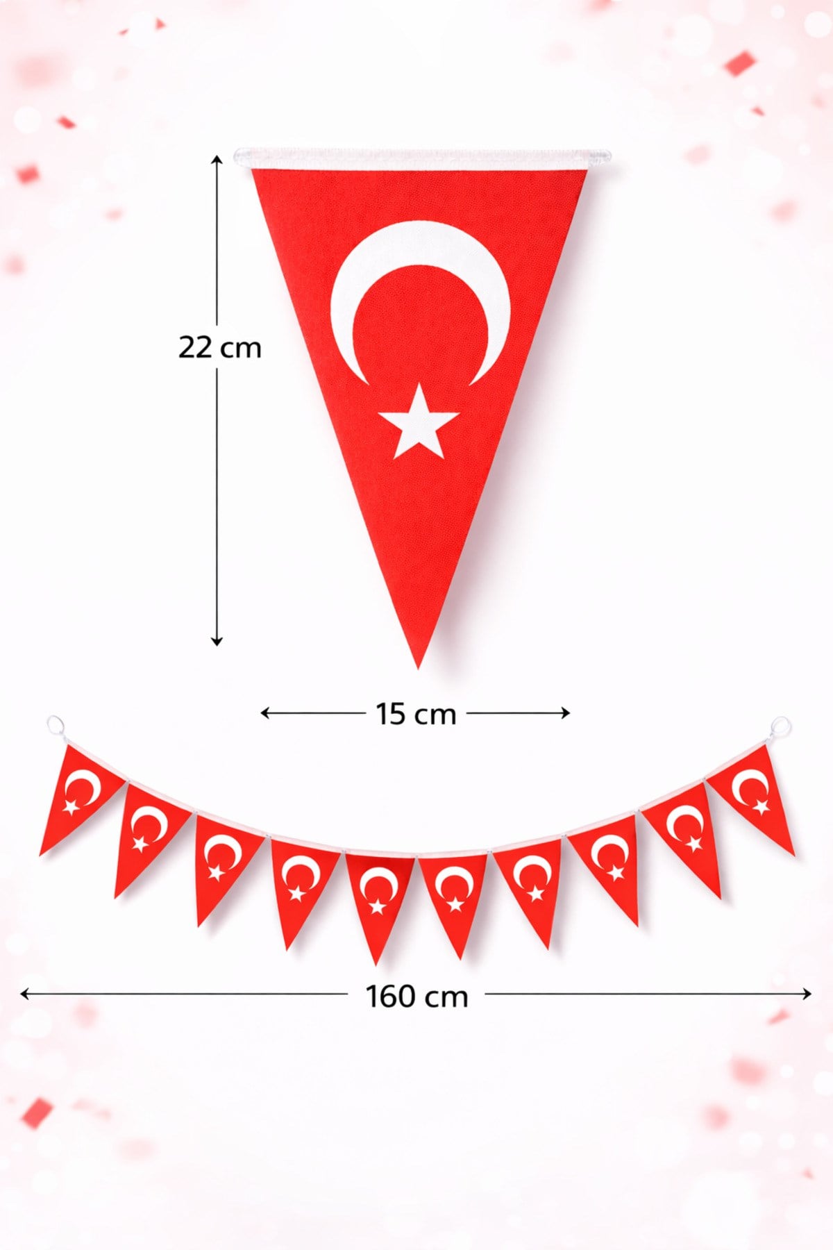 Türk Bayrağı Baskılı Flama Kendinden Ipe Dizili Ipli Kağıt Ay Yıldız Bayrak 160x22cm 10 Parça Milli