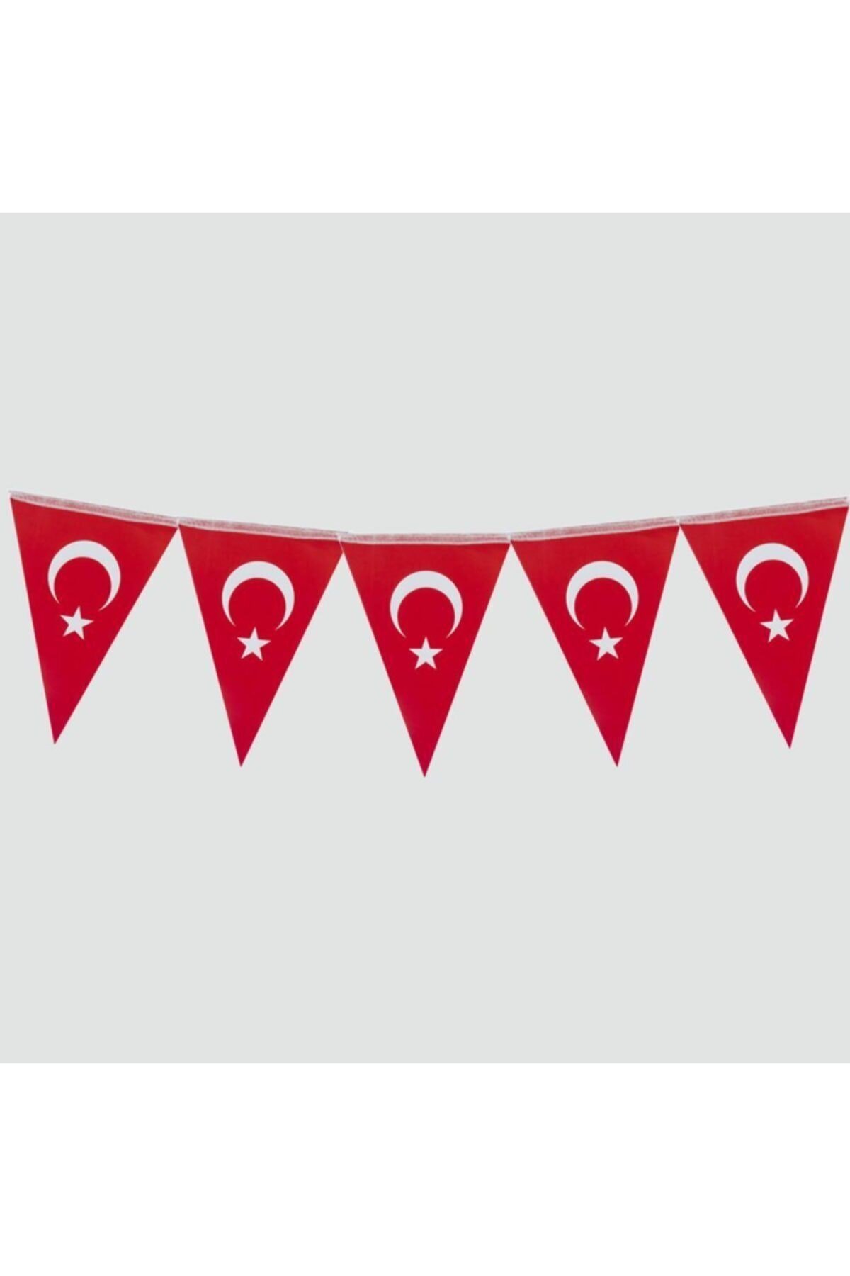 Türk Bayrağı Baskılı Flama Kendinden Ipe Dizili Ipli Kağıt Ay Yıldız Bayrak 160x22cm 10 Parça Milli