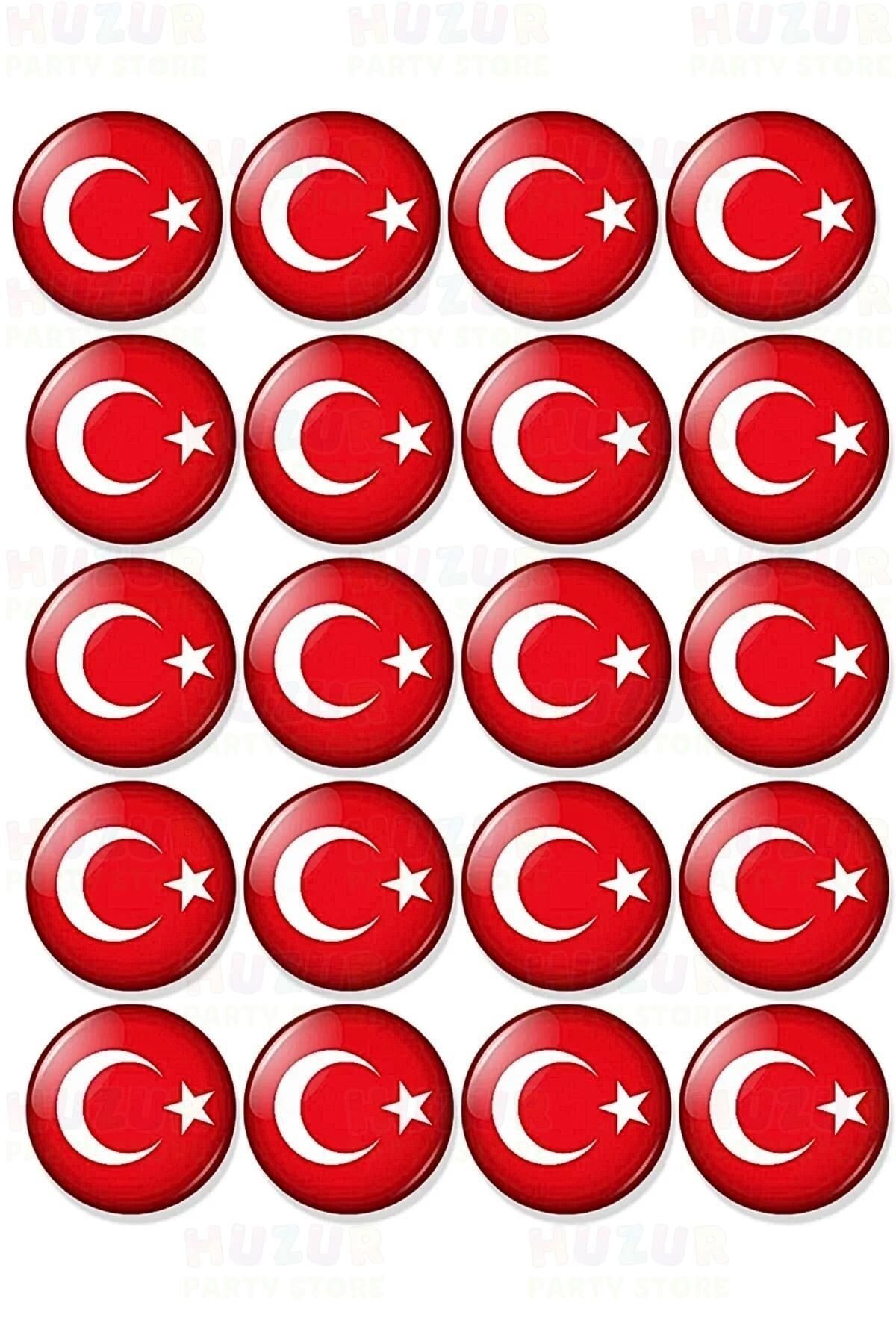 Türk Bayraklı 20li Metal Göğüs Yaka Rozeti 3.5x3.5 Cm Kancalı Iğneli 23 Nisan 29 Ekim Milli Bayram