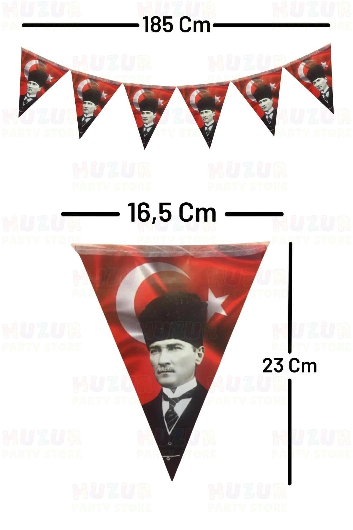 Türk Bayraklı Ve Atatürklü 2li Flama Seti Üçgen Bayrak 180 Cm Milli Bayram Süsü 23 Nisan 29 Ekim