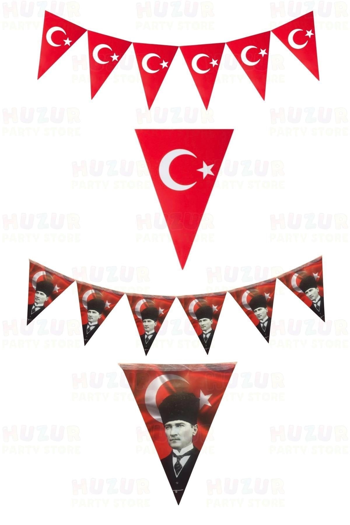 Türk Bayraklı Ve Atatürklü 2li Flama Seti Üçgen Bayrak 180 Cm Milli Bayram Süsü 23 Nisan 29 Ekim
