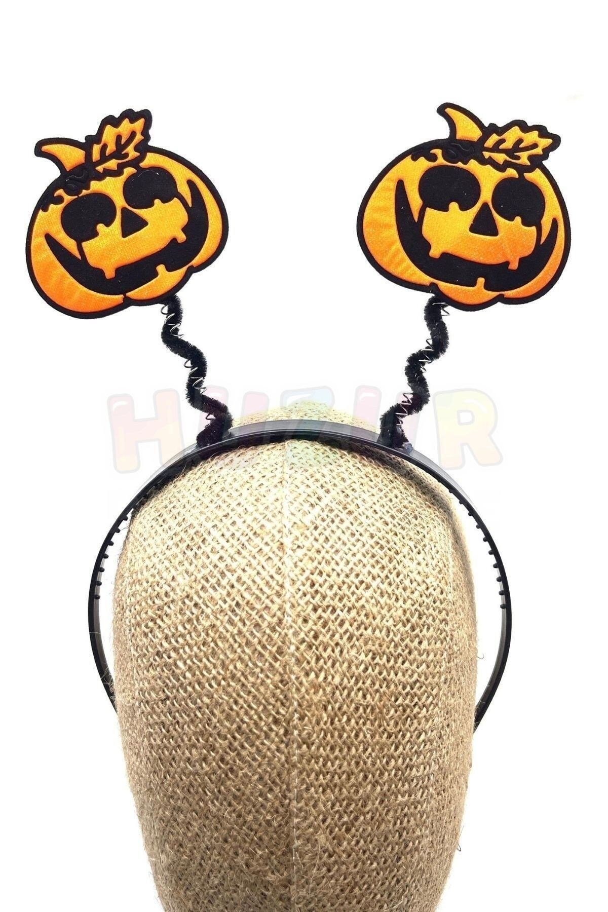 Turuncu Siyah Balkabağı Taç Halloween Partisi Cadılar Bayramı Tacı Unisex Simli 18x22 cm