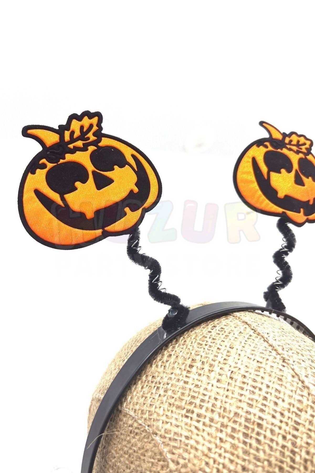 Turuncu Siyah Balkabağı Taç Halloween Partisi Cadılar Bayramı Tacı Unisex Simli 18x22 cm