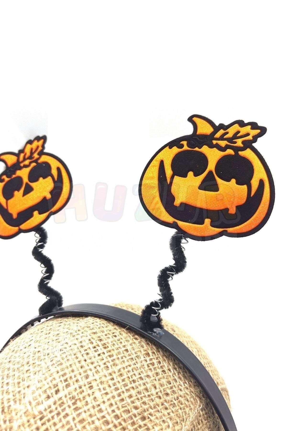 Turuncu Siyah Balkabağı Taç Halloween Partisi Cadılar Bayramı Tacı Unisex Simli 18x22 cm