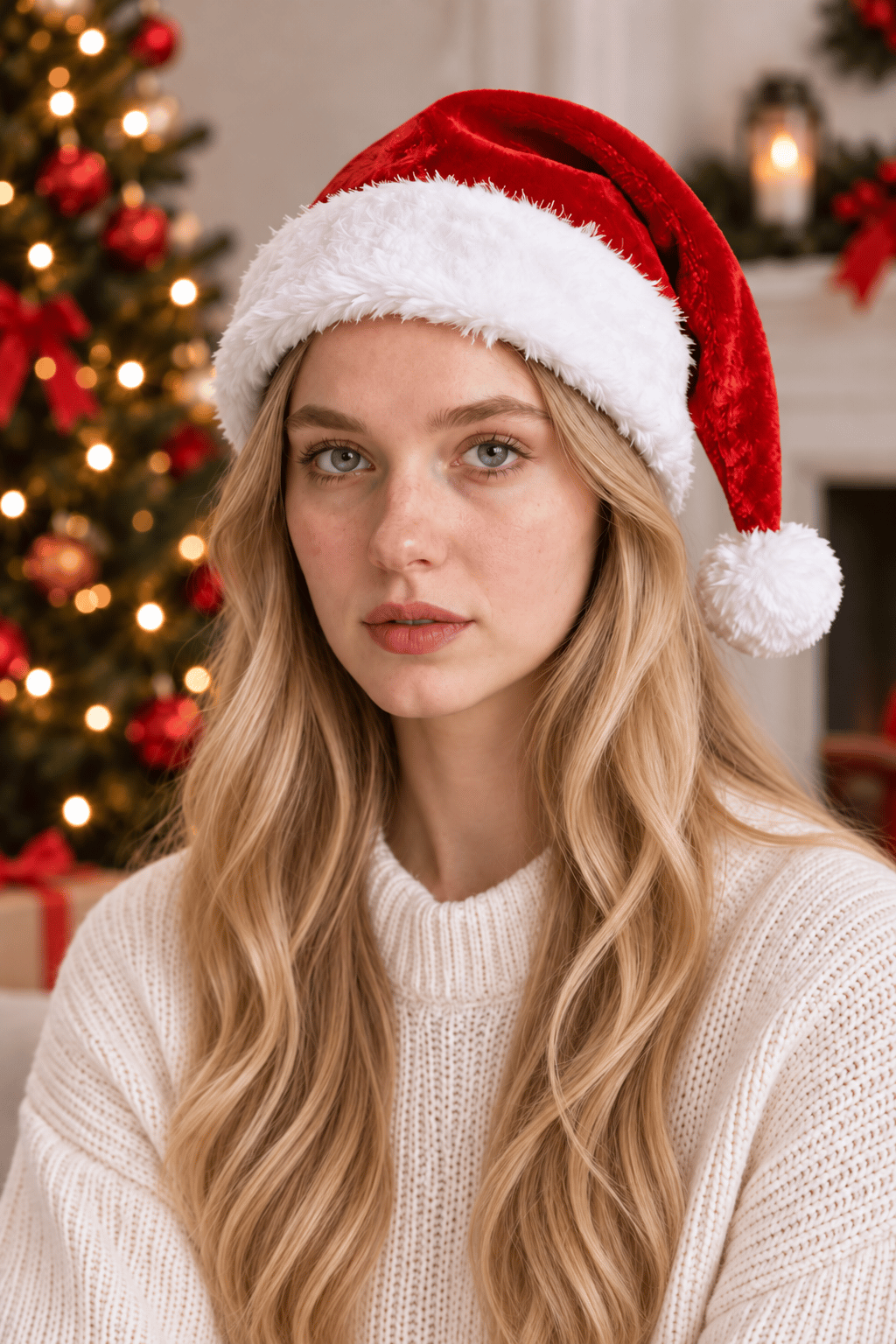 Ultra Lüx Peluş Yılbaşı Noel Baba Şapkası Ucu Ponponlu Yeni Yıl Partisi Kırmızı Beyaz Renkli