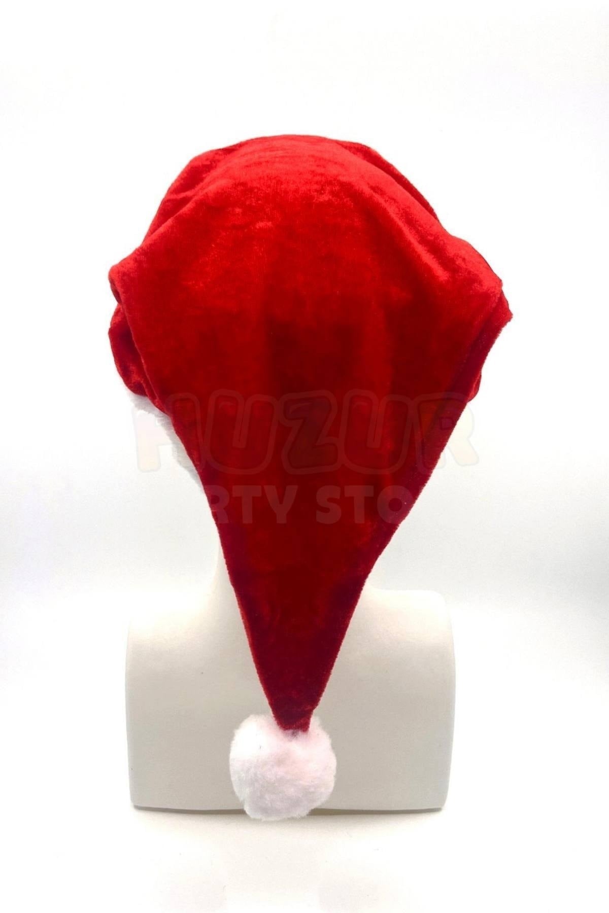 Ultra Lüx Peluş Yılbaşı Noel Baba Şapkası Ucu Ponponlu Yeni Yıl Partisi Kırmızı Beyaz Renkli