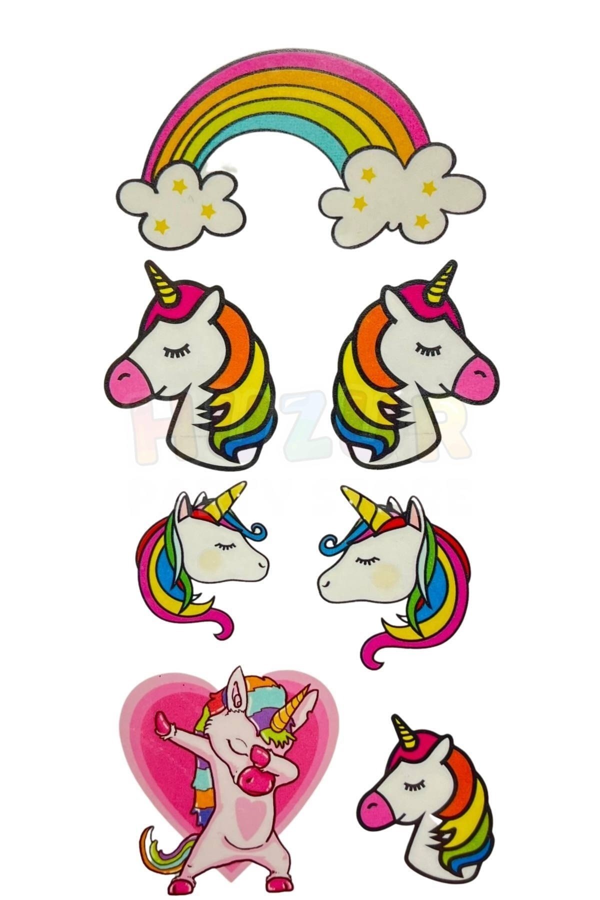 Unicorn 7 Adet Geçici Çocuk Dövmesi Doğum Günü Parti Renkli Tattoo Dövme Pony Boynuzlu At Konsepti