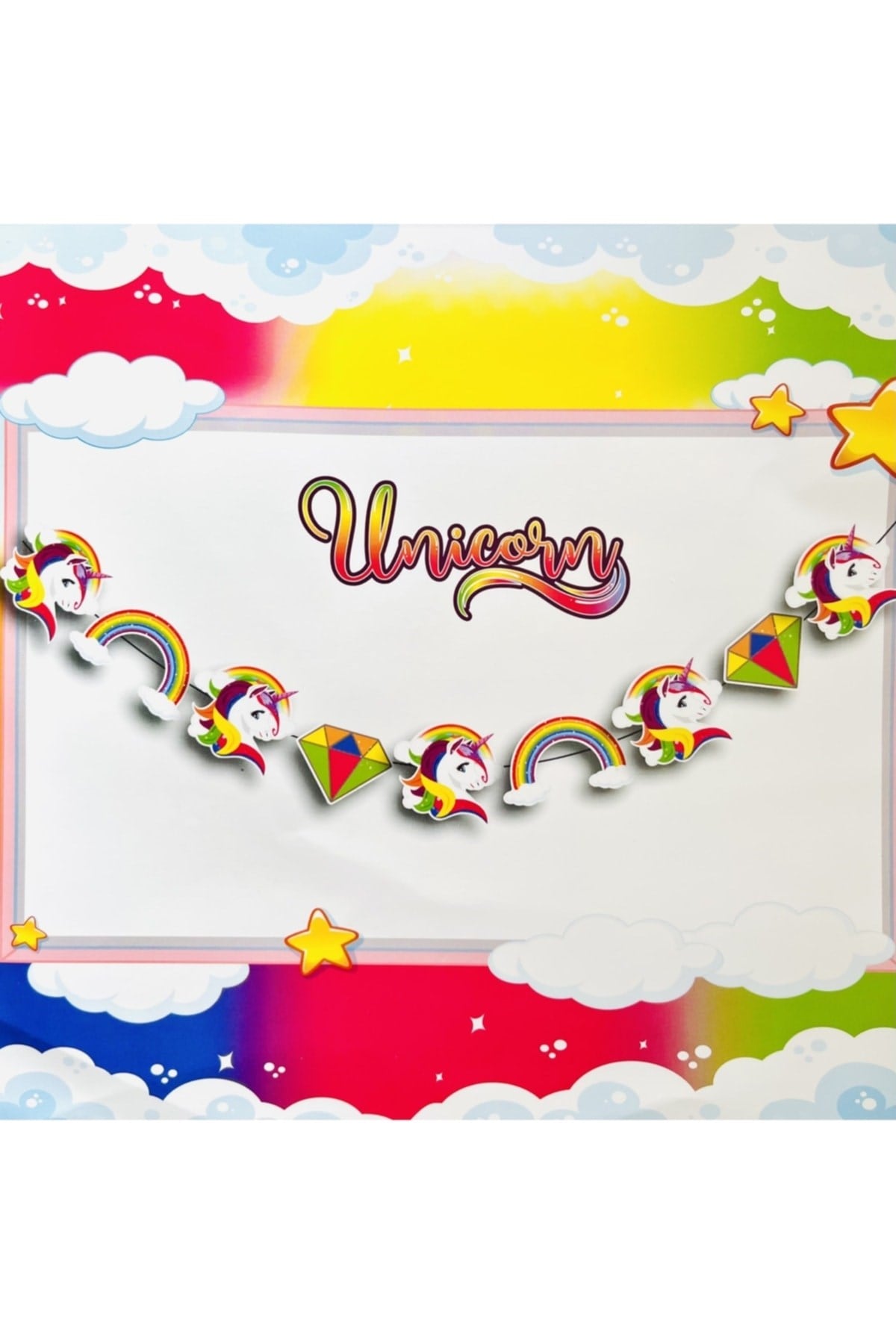 Unicorn Dekoratif Simli Banner Boynuzlu At Pony Karakterli Temalı 165 Cm Ipli Flama Parti Konsept