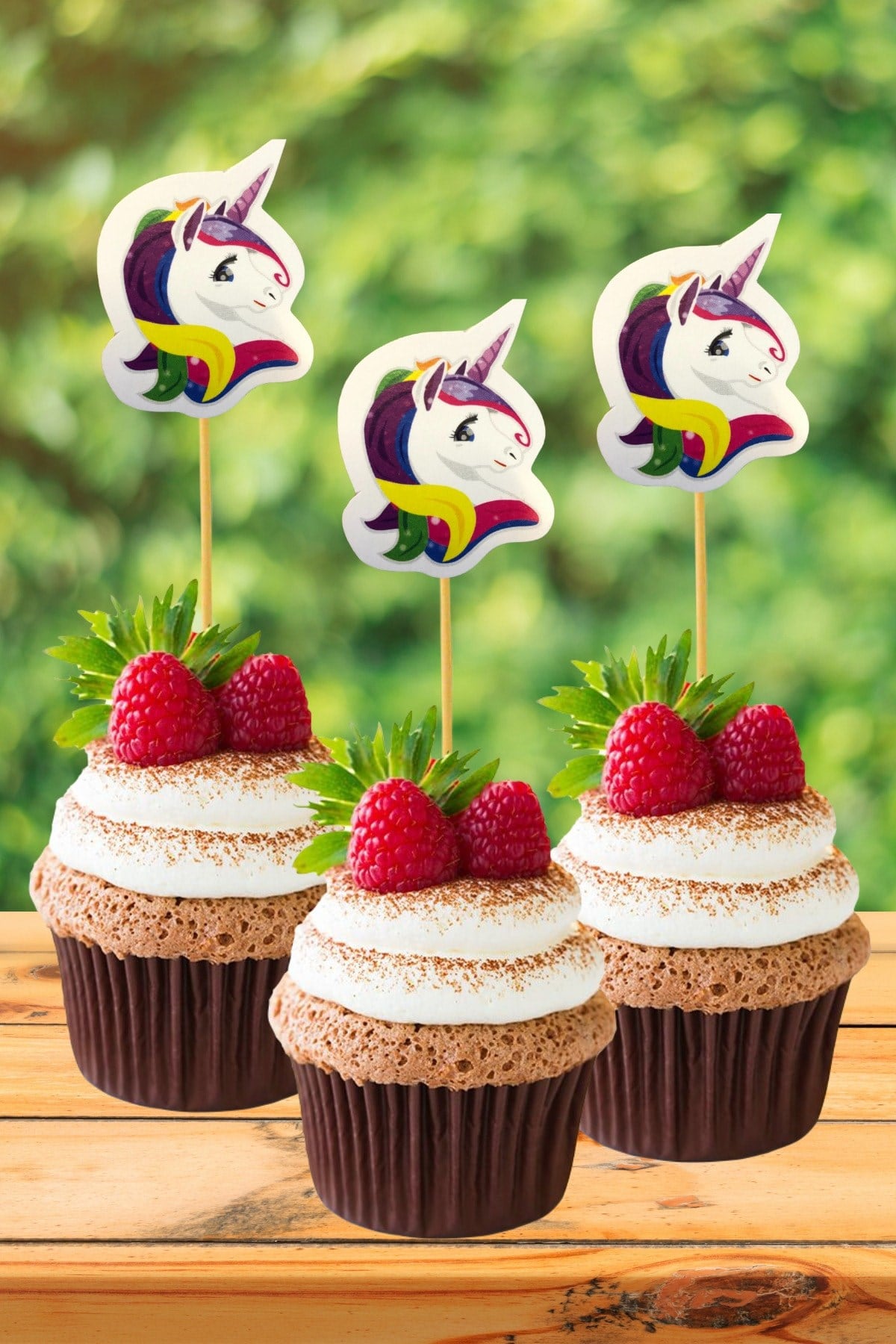 Unicorn Karakterli Kürdan 10 Adet 9 cm Cupcuke Muffin Kürdanı Boynuzlu At Temalı Pony Parti Konsept
