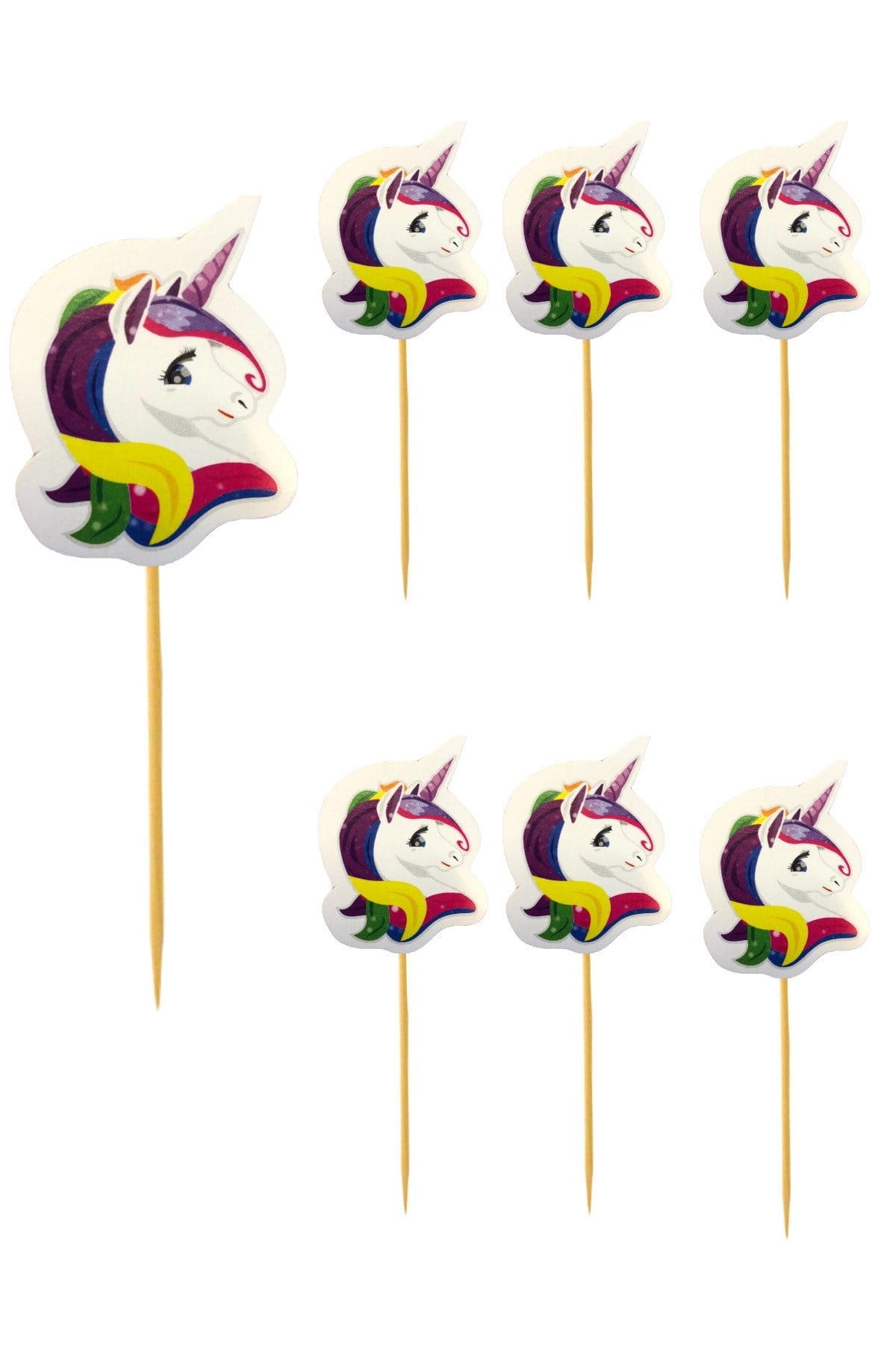 Unicorn Karakterli Kürdan 10 Adet 9 cm Cupcuke Muffin Kürdanı Boynuzlu At Temalı Pony Parti Konsept