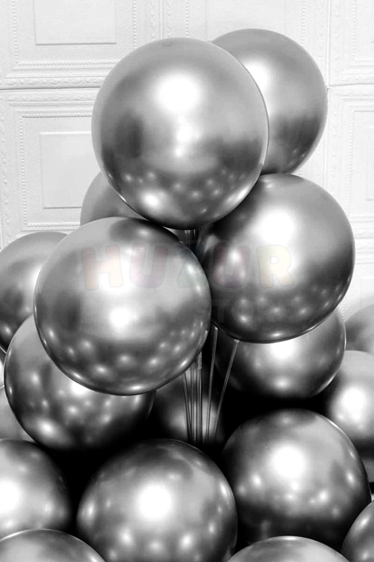 Uzay Grisi Renkli Krom Balon 50 Adet 30 Cm Koyu Gri Inanılmaz Parlak Rengi Canlı Doğum Günü Partisi
