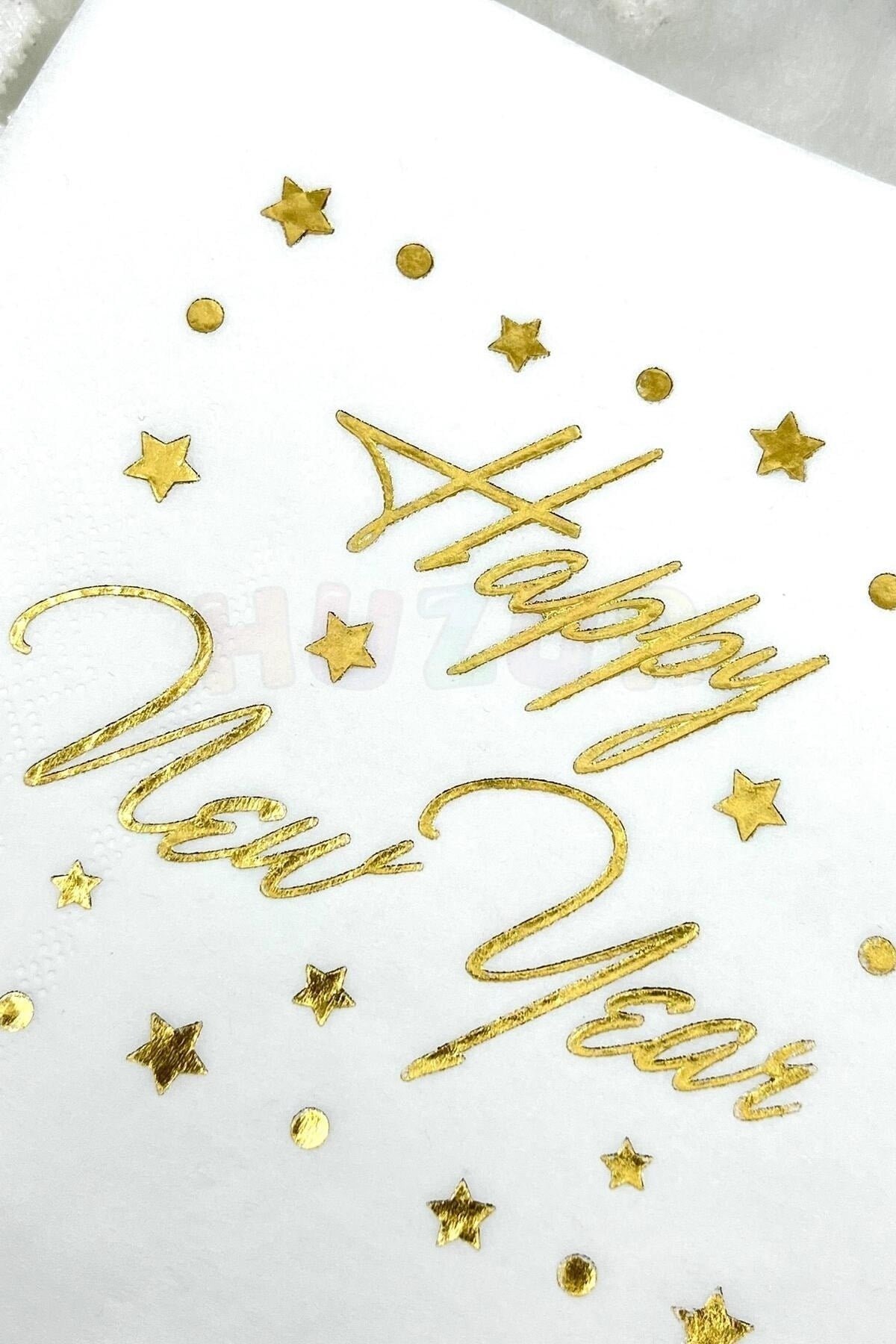 Yaldızlı Yılbaşı Peçete Happy New Year Parlak Baskılı Yıldız Detaylı Beyaz Renkli 16 Adet 16x16 Cm