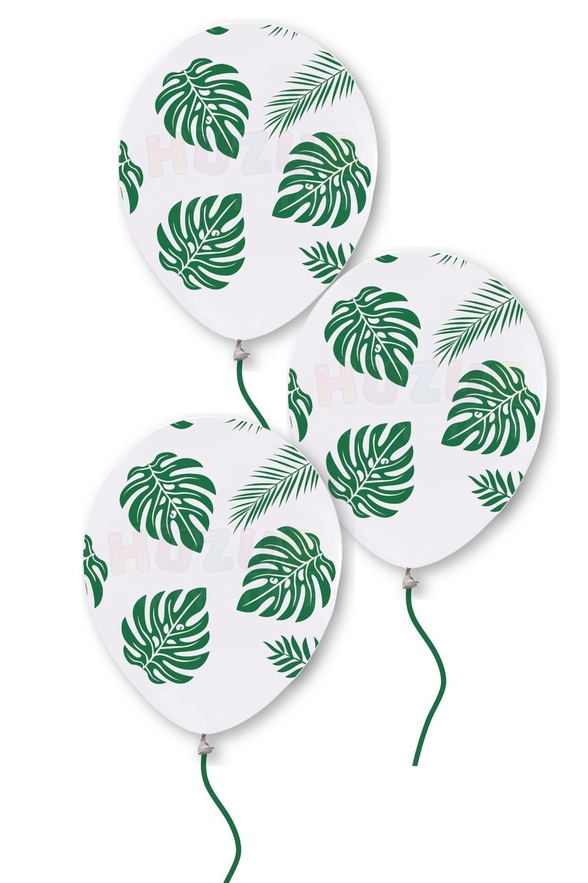 Yaprak Desenleri Baskılı Beyaz Balon 10 Adet 30 Cm Safari Karakter Konsept Temalı Doğum Günü Partisi