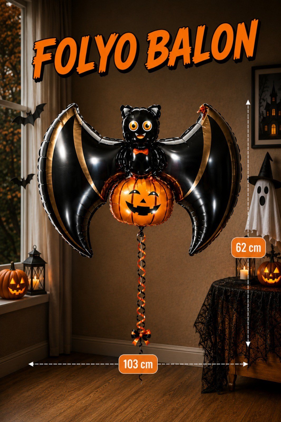 Yarasa Kabak Folyo Balon 62x103 Cm Halloween Partisi Cadılar Bayramı Dekoratif Balon