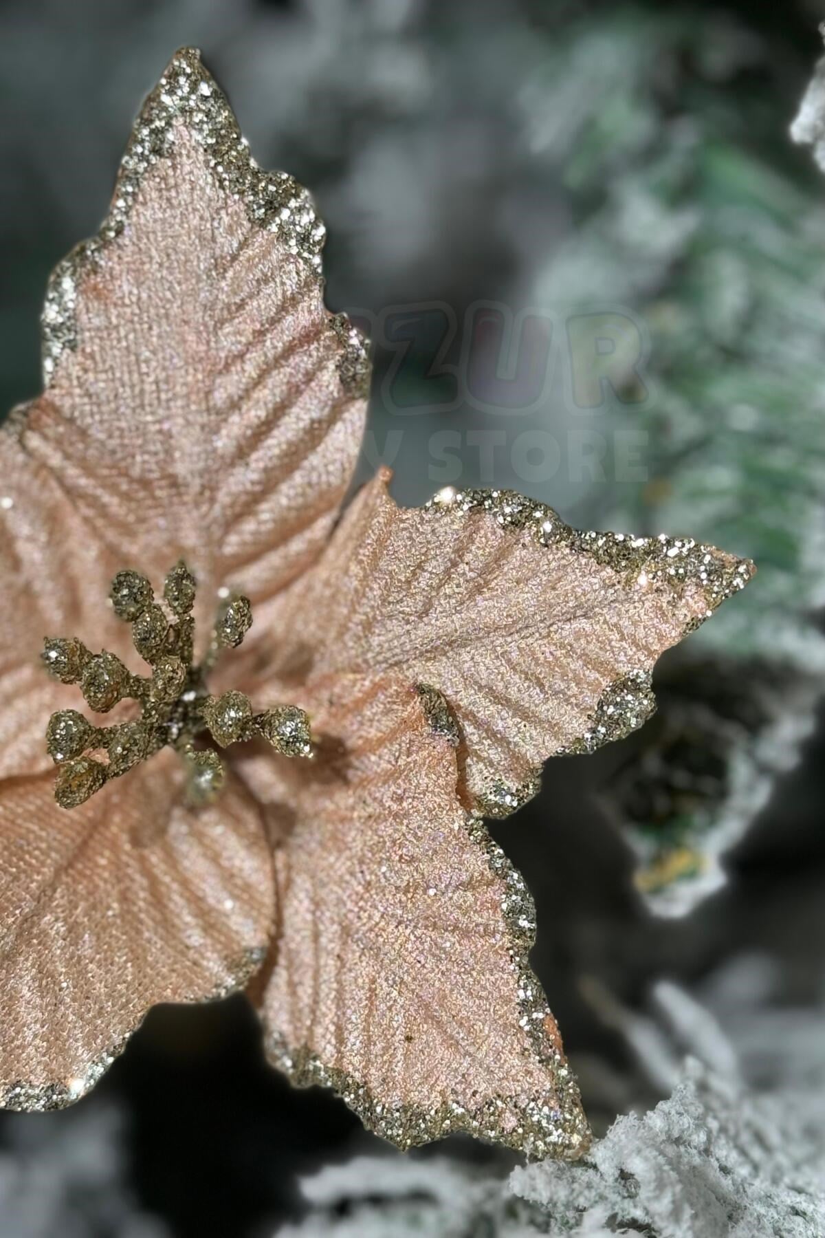 Yavruağzı Ata Çiçeği 15 Cm Yapay Çiçek Yılbaşı Çam Ağacı Yeni Yıl Dekoru Tepecik Tohumları Gold Renk