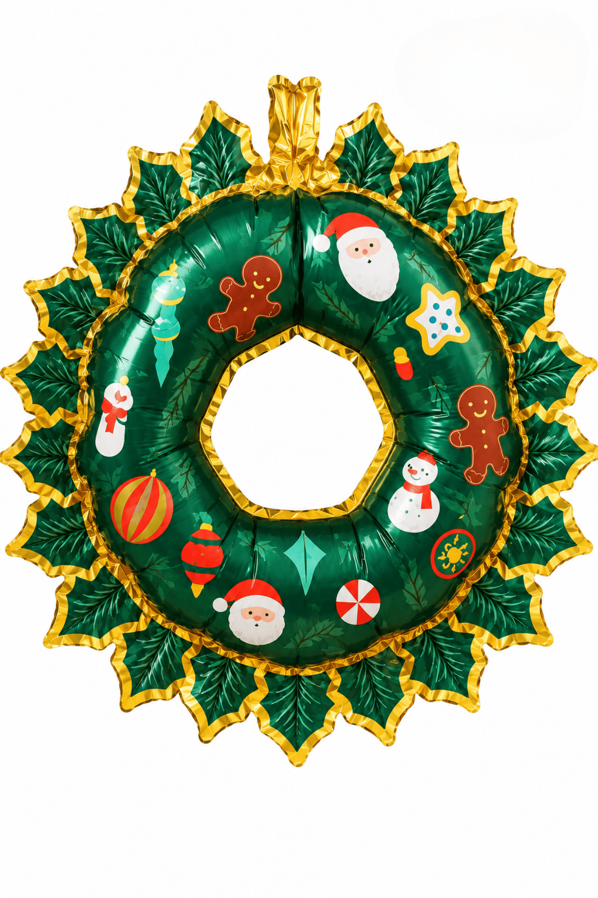 Yeşil Kapı Süsü Yılbaşı Folyo Balon 80x67 Cm Gold Çerçeveli Noel Yeni Yıl Figürleri Baskılı Süs