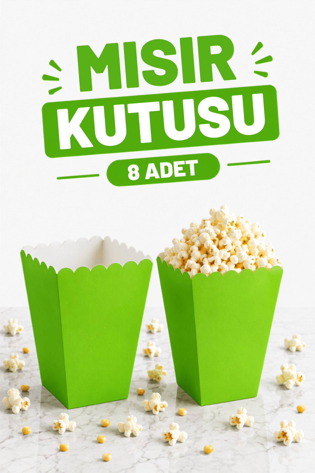 Yeşil Mısır Kutusu 8li Karton Cips Kutusu Düz Renkli 8 Adet Pop Corn Darı Kabı