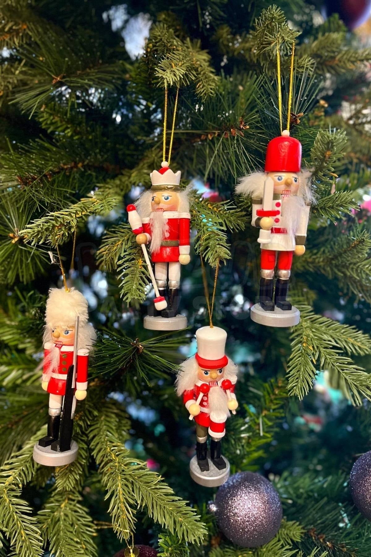 Yılbaşı Ağacına Asılan Fındıkkıran 4lü 13 Cm Kurşun Asker Nutcracker Yılbaşı Yeni Yıl Dekoru