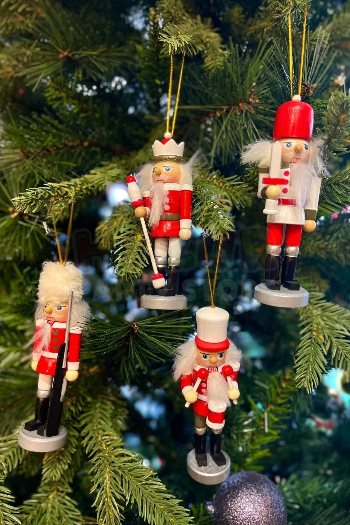 Yılbaşı Ağacına Asılan Fındıkkıran 4lü 13 Cm Kurşun Asker Nutcracker Yılbaşı Yeni Yıl Dekoru