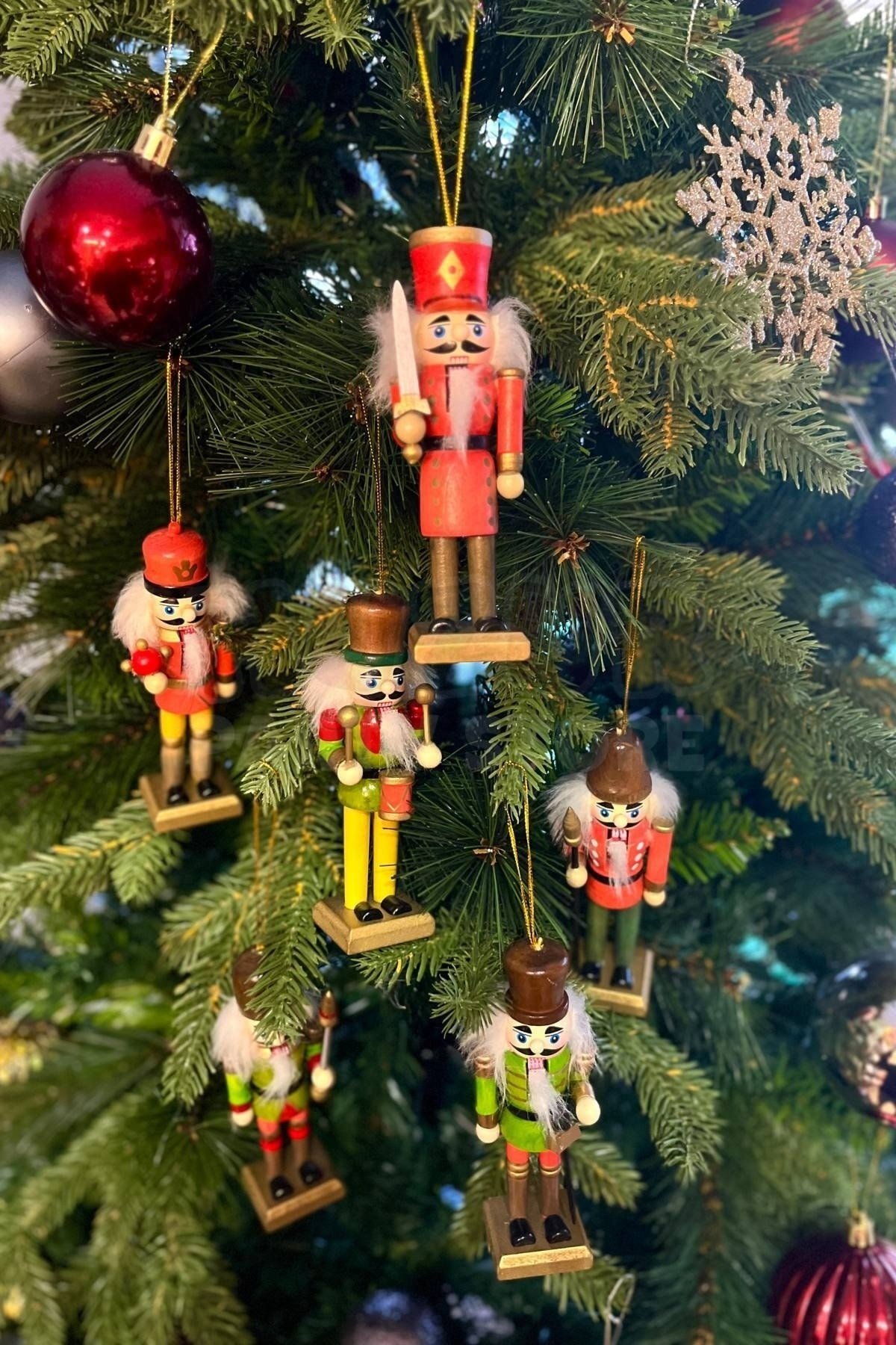 Yılbaşı Ağacına Asılan Retro Fındıkkıran 6lı 13 Cm Kurşun Asker Nutcracker Yılbaşı Yeni Yıl Dekoru